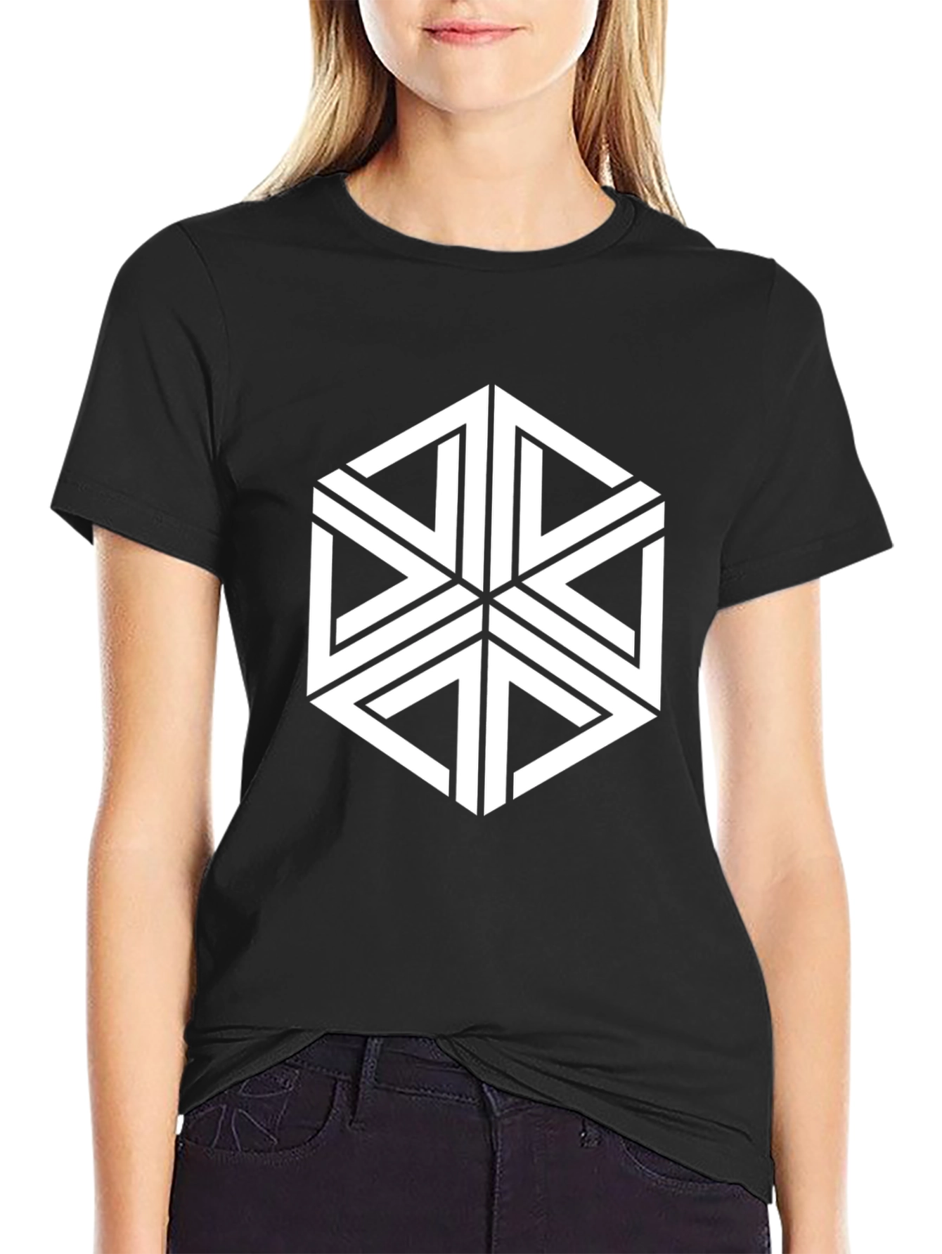 Geometric Illusion T-Shirt - Stylish Hexagon Design