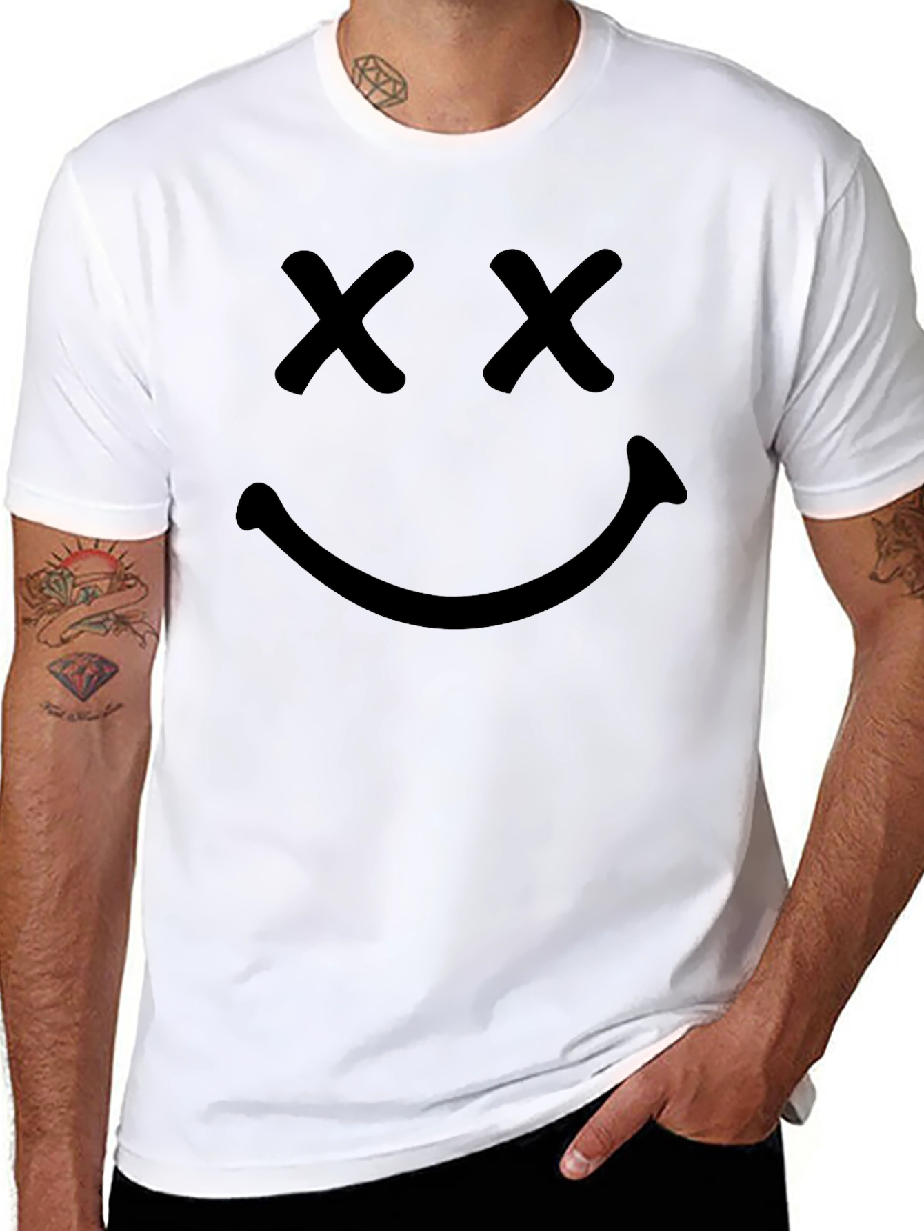 Smiley Face Graphic T-Shirt - Black Cotton Tee