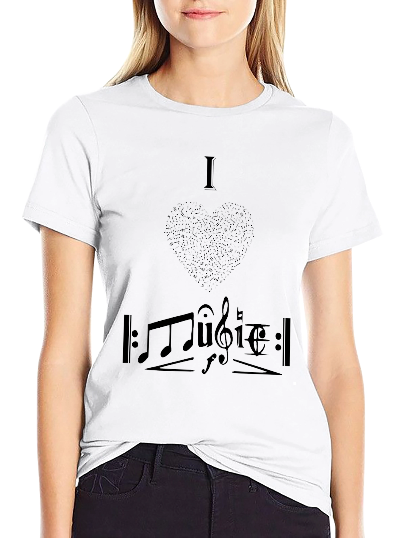 I Love Music Graphic Tee - Black Cotton T-Shirt