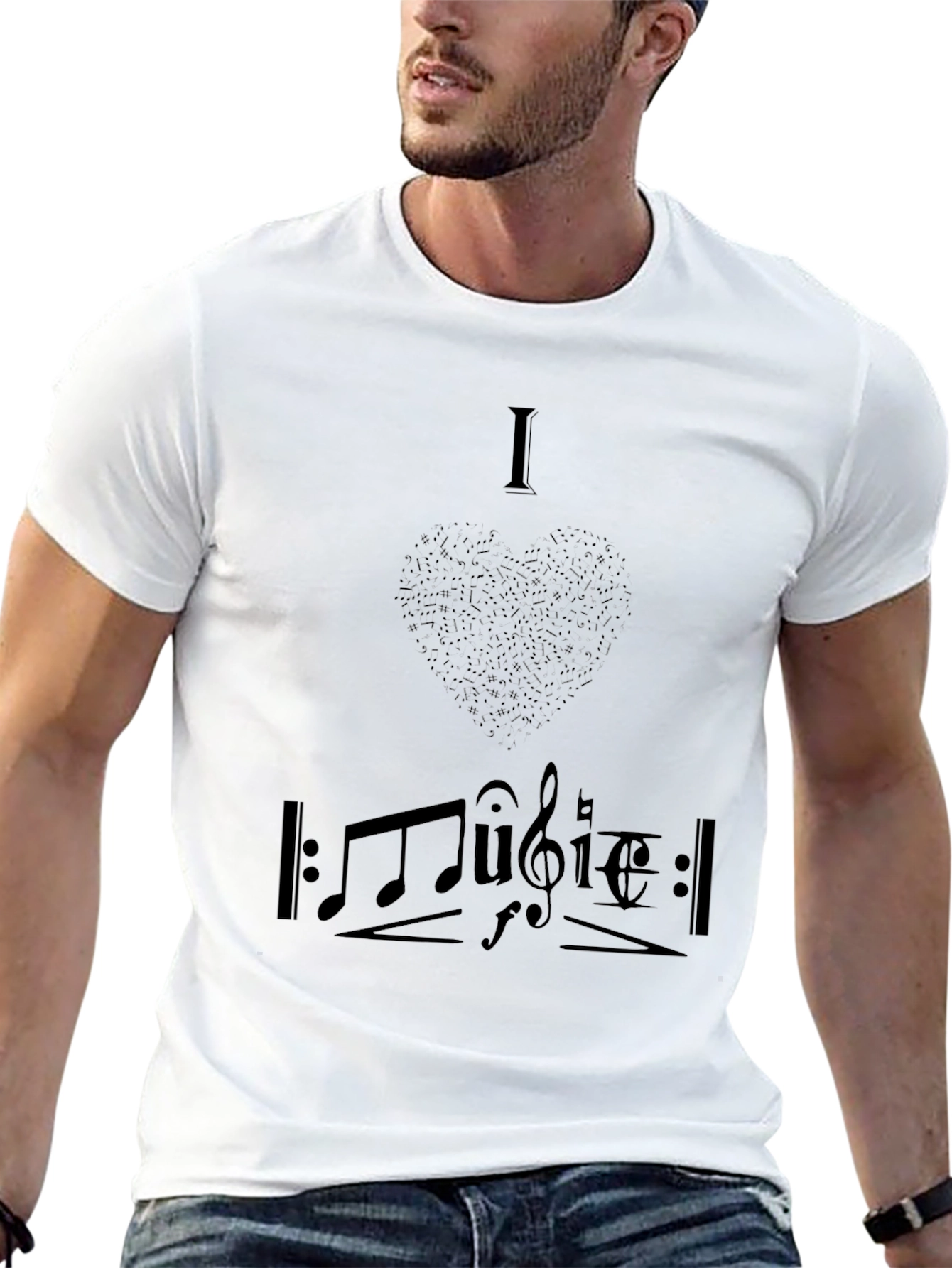 I Love Music Graphic Tee - Black Cotton T-Shirt