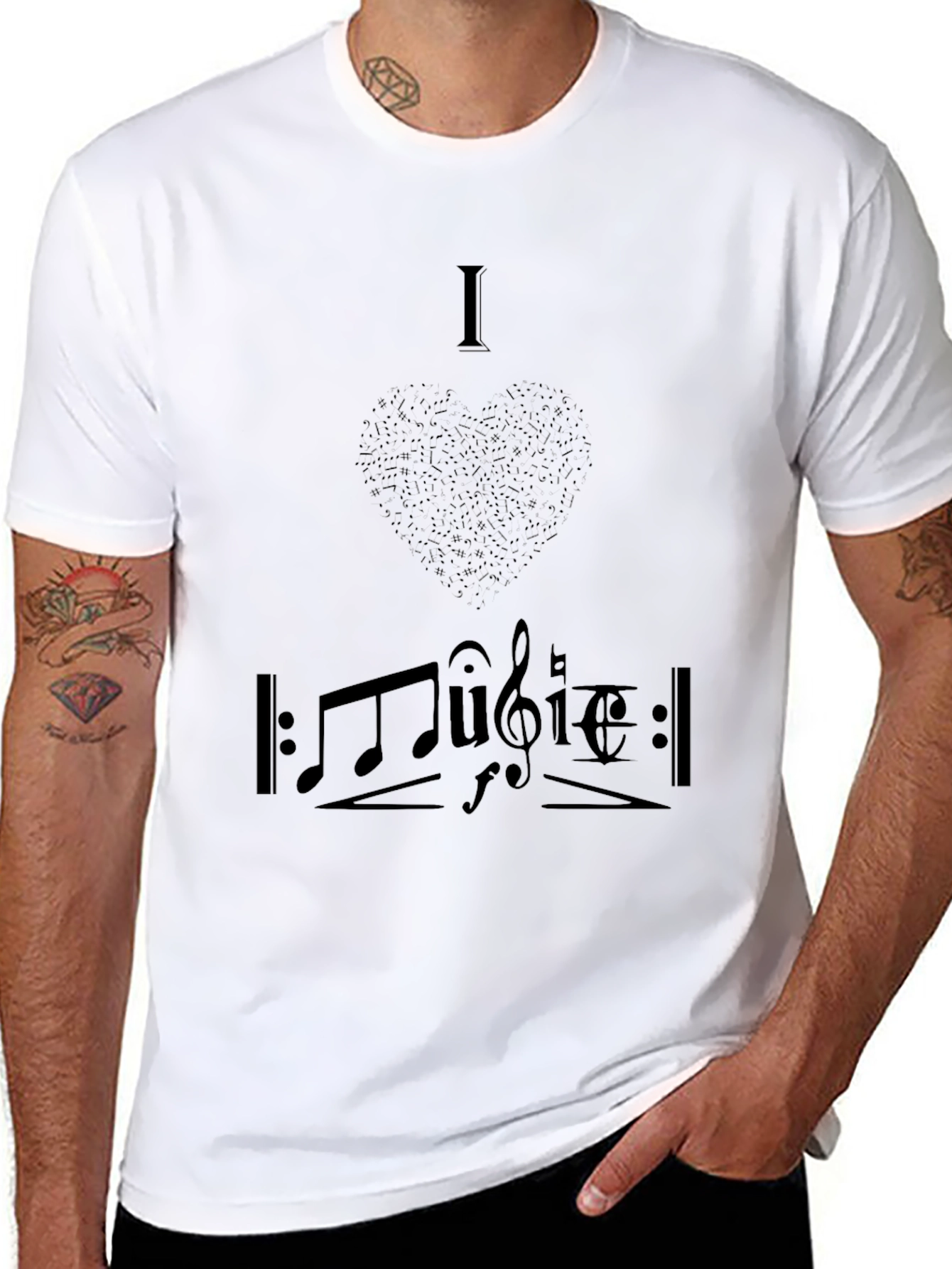 I Love Music Graphic Tee - Black Cotton T-Shirt