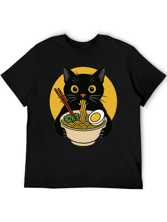 Ramen Cat T-Shirt - Funny Black Cat Noodle Bowl Tee