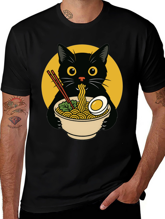 Ramen Cat T-Shirt - Funny Black Cat Noodle Bowl Tee
