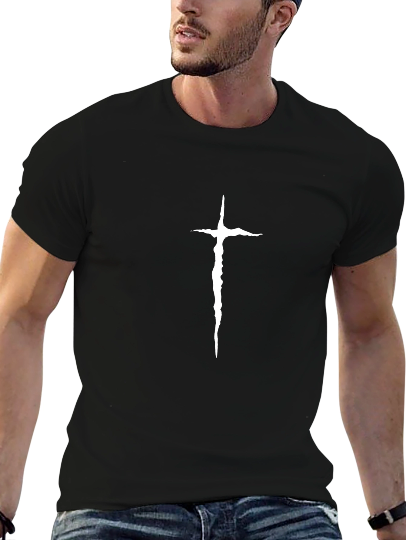 Distressed Cross Graphic Tee - Black T-Shirt