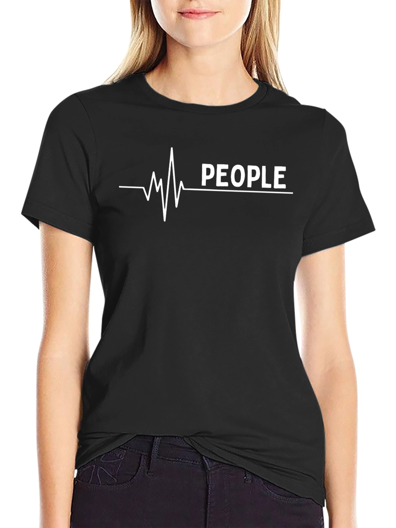 People Heartbeat Graphic Tee - Black Cotton T-Shirt
