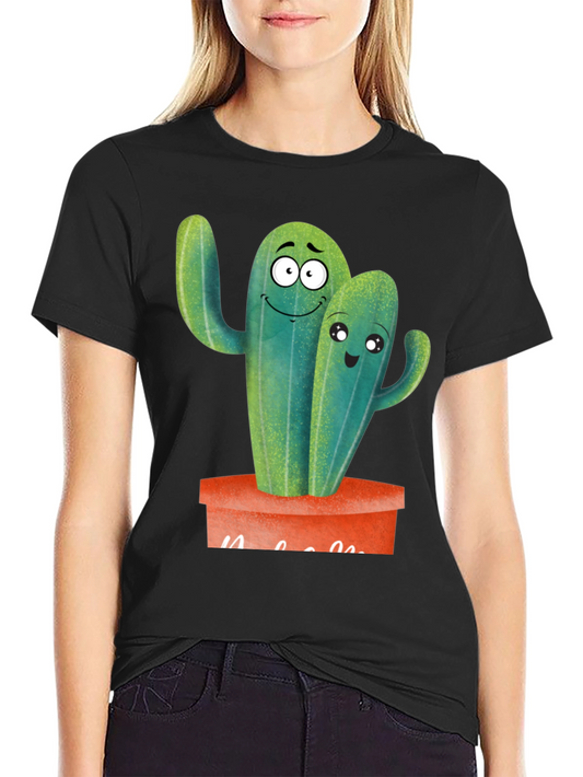 Cute Cactus Couple Black T-Shirt