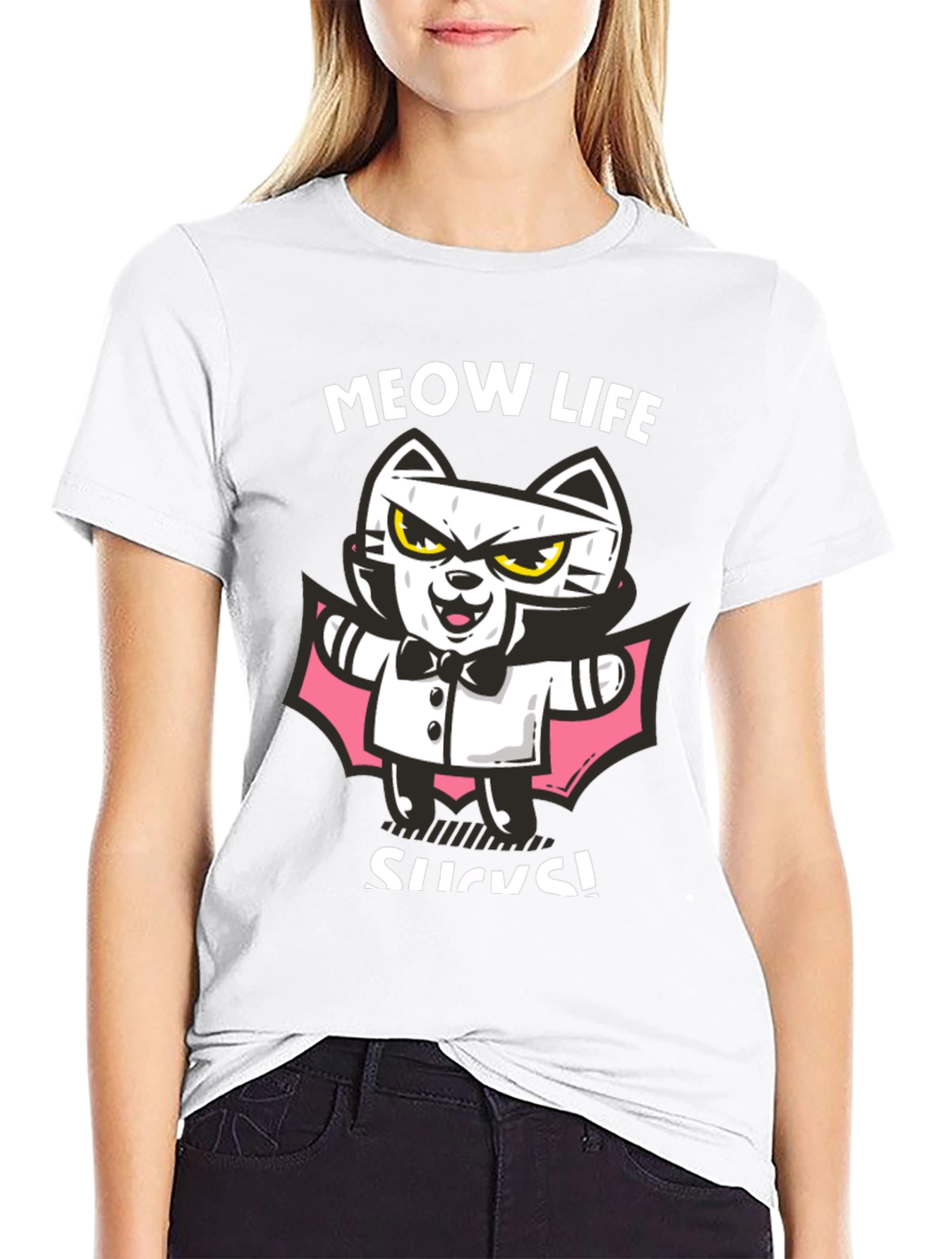 Meow Life Sucks Cat Vampire Graphic Tee
