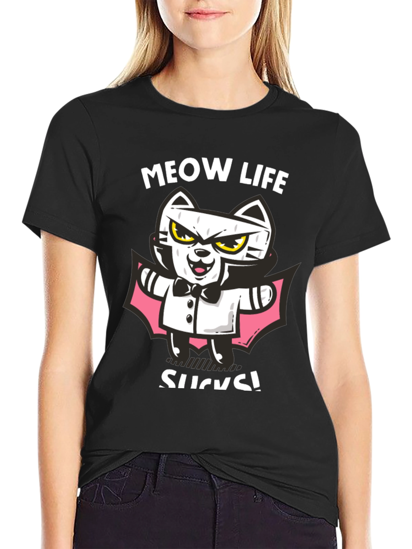 Meow Life Sucks Cat Vampire Graphic Tee
