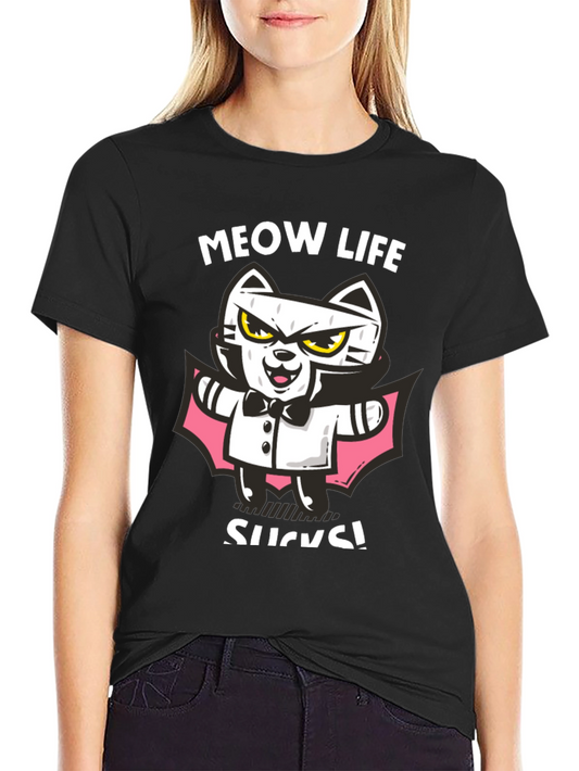 Meow Life Sucks Cat Vampire Graphic Tee