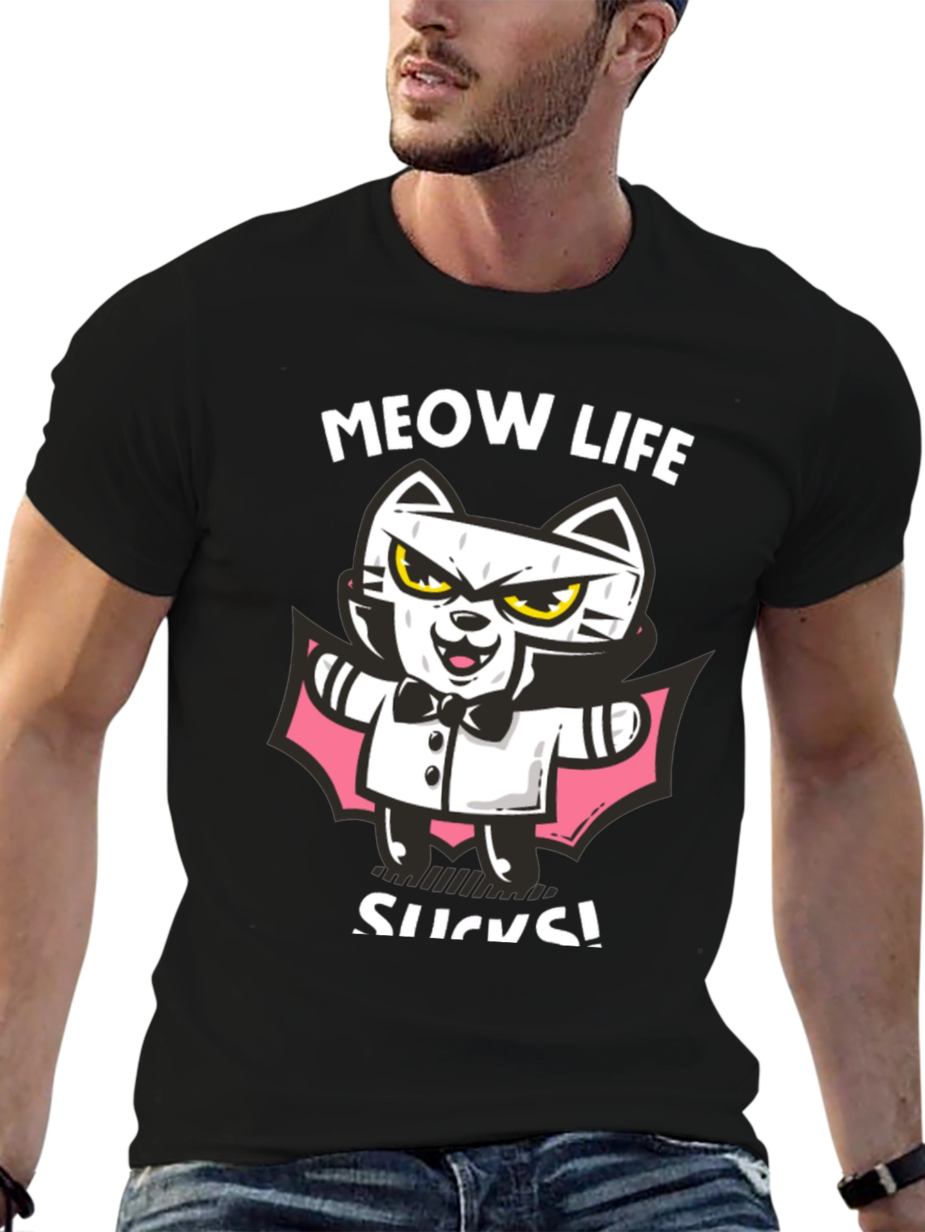 Meow Life Sucks Cat Vampire Graphic Tee