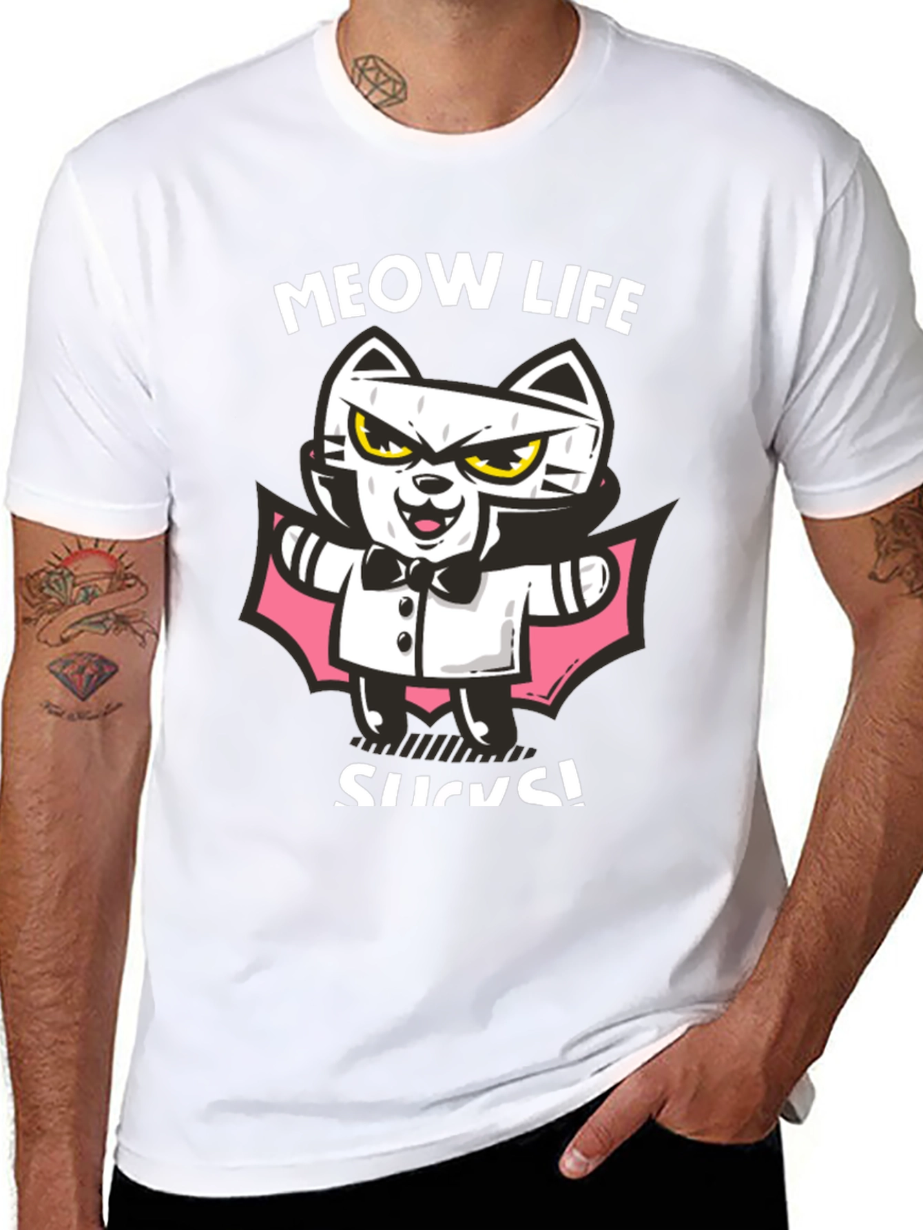 Meow Life Sucks Cat Vampire Graphic Tee