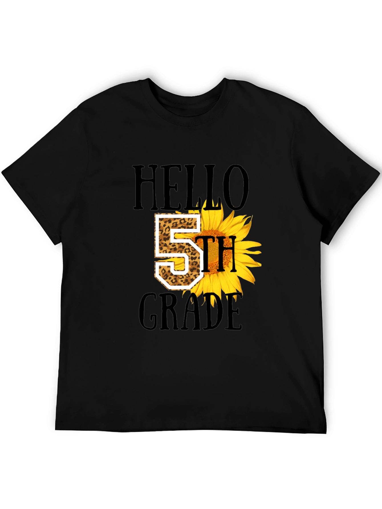 Hello 5th Grade Sunflower Leopard Print Tee