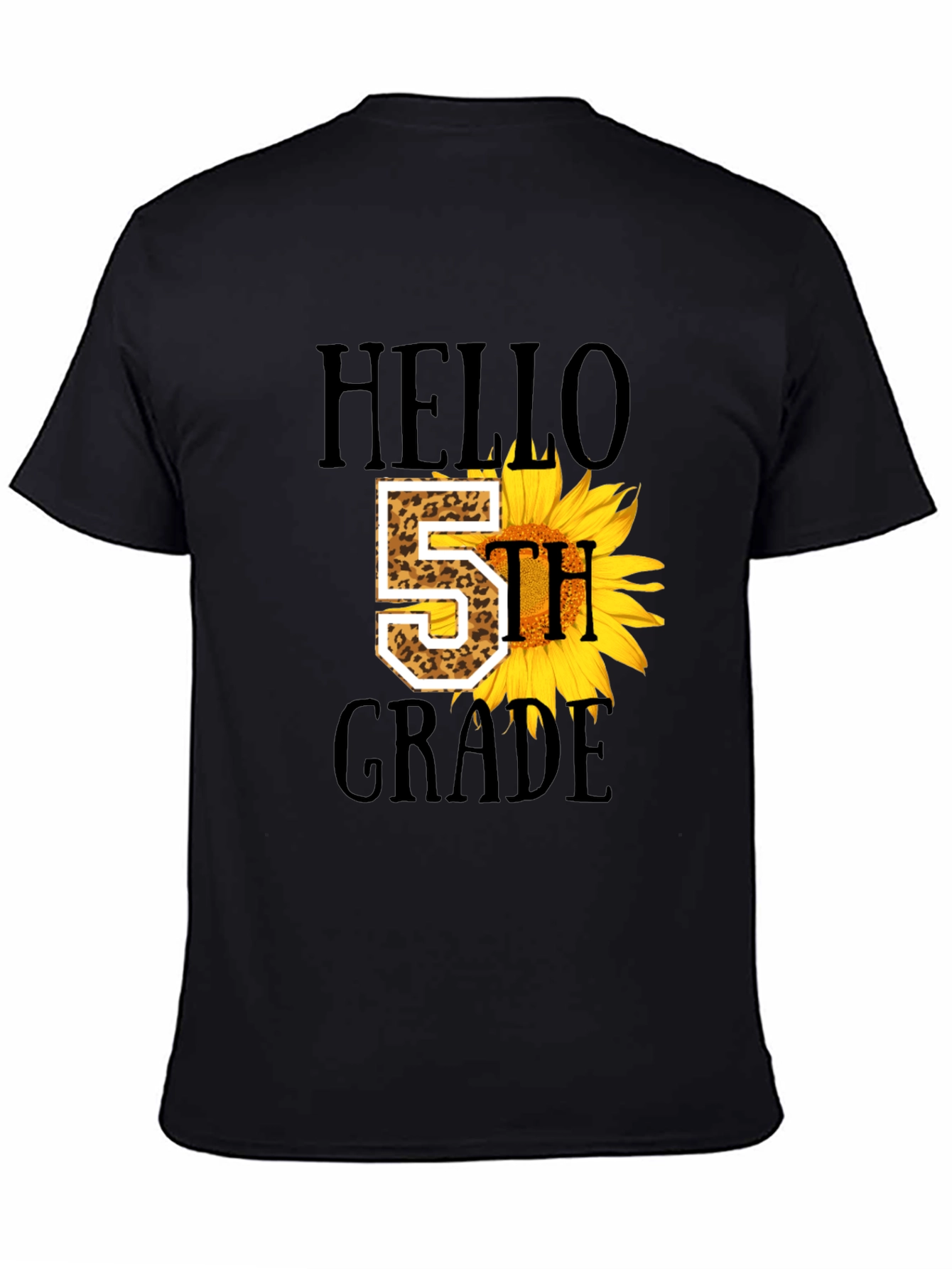 Hello 5th Grade Sunflower Leopard Print Tee