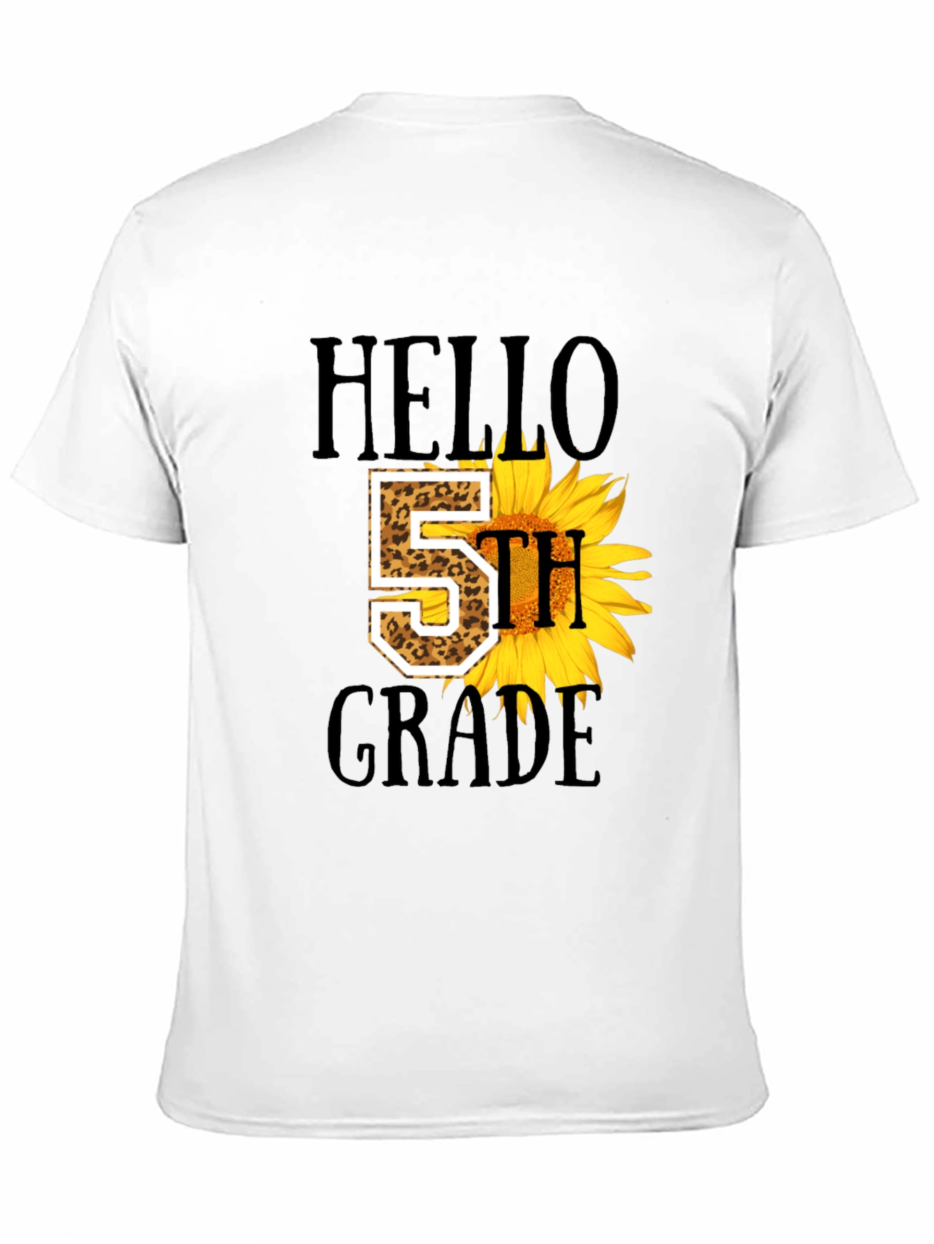 Hello 5th Grade Sunflower Leopard Print Tee