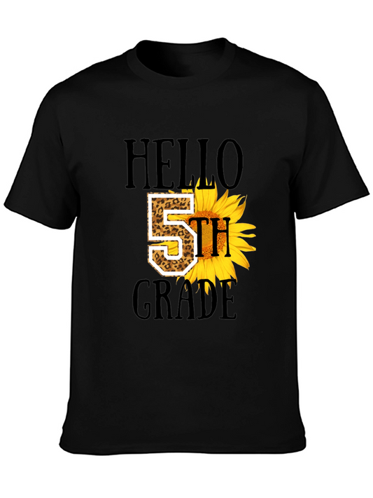 Hello 5th Grade Sunflower Leopard Print Tee