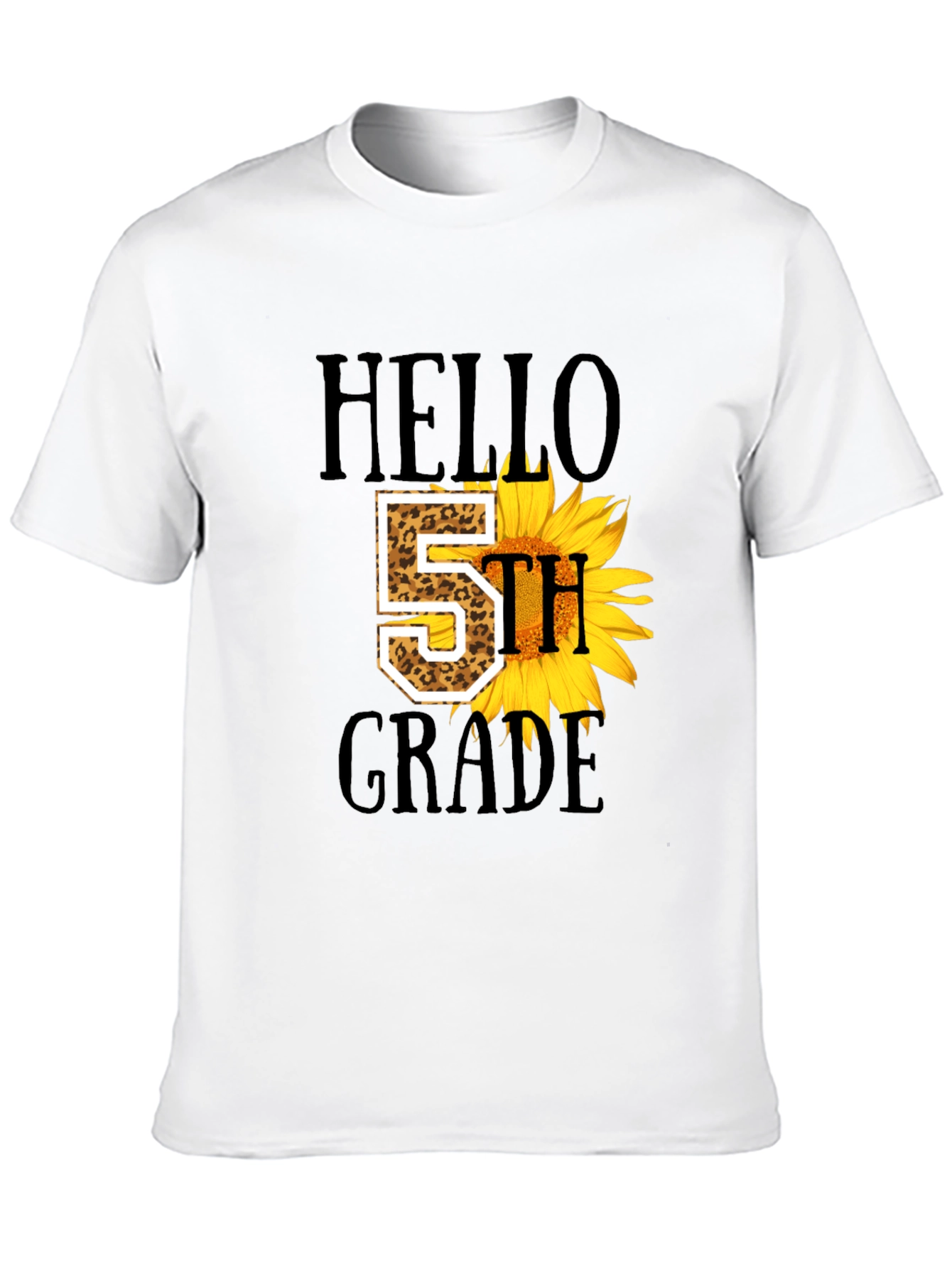 Hello 5th Grade Sunflower Leopard Print Tee