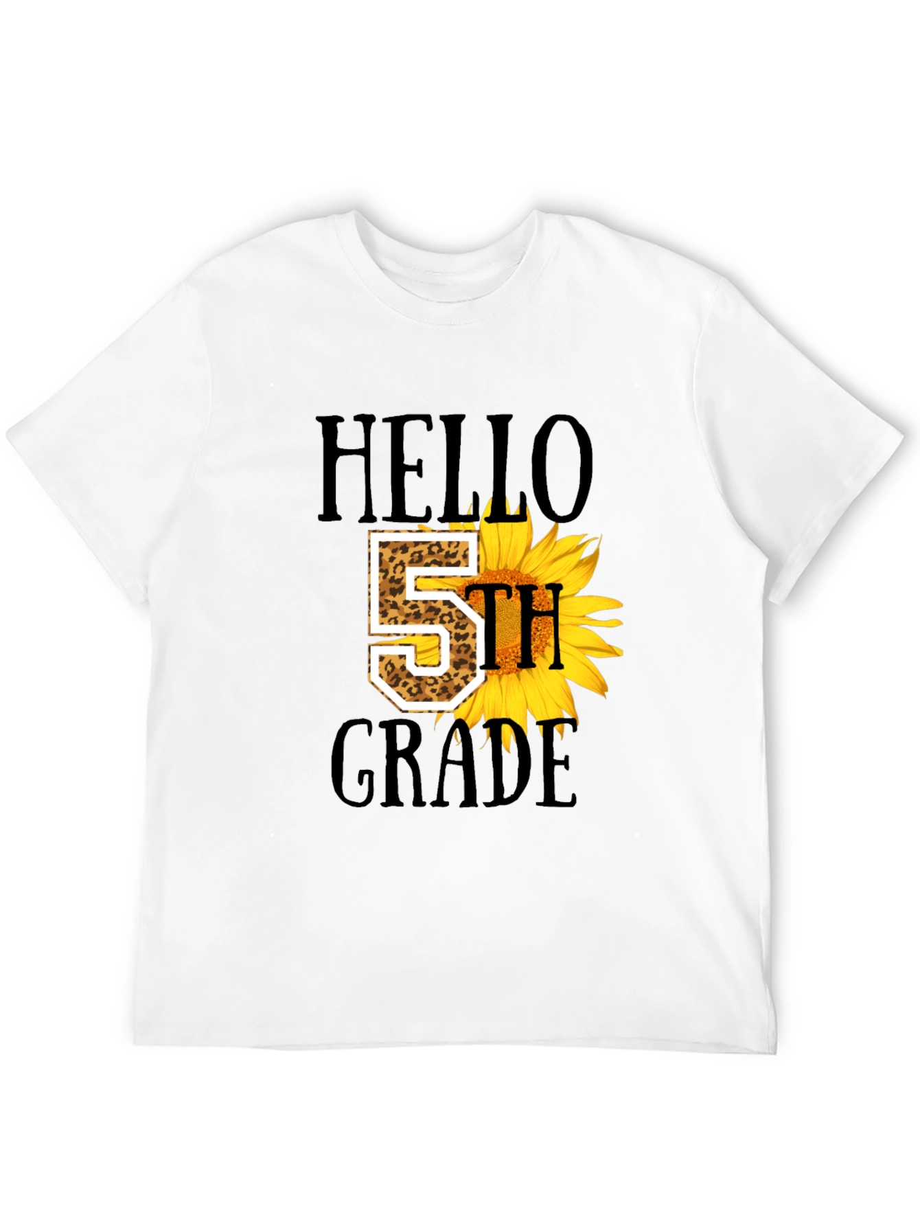 Hello 5th Grade Sunflower Leopard Print Tee