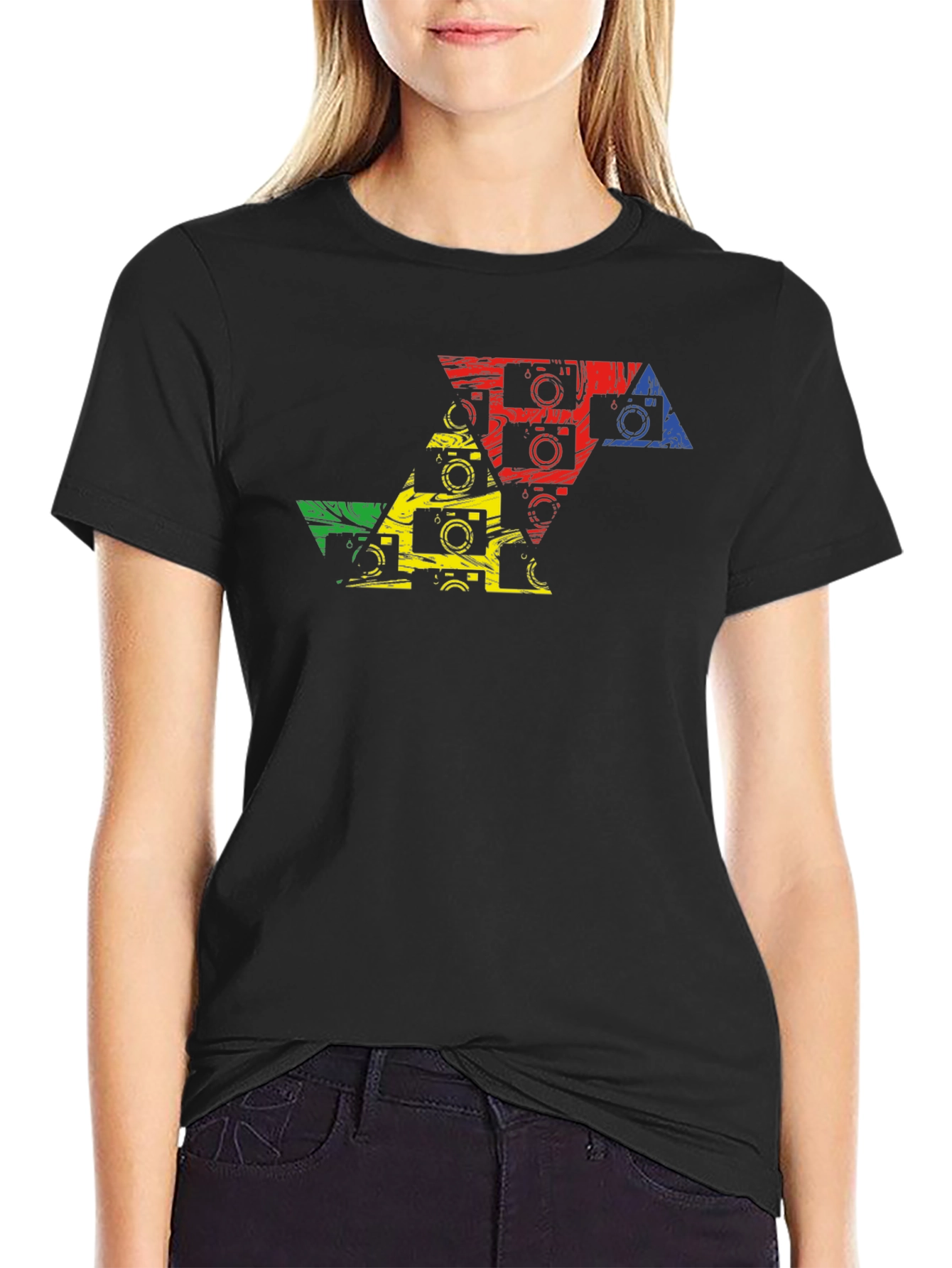 Camera Triangle Graphic Tee - Artsy Photo T-Shirt