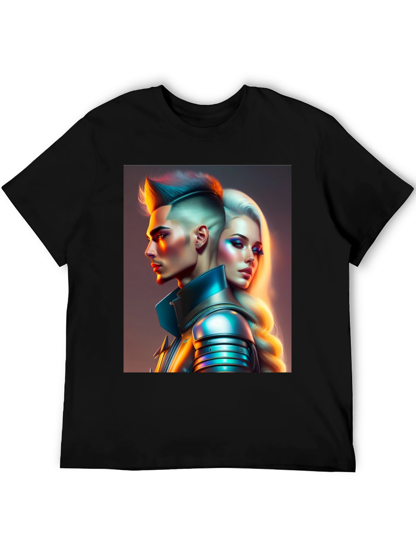Futuristic Couple Graphic Black T-Shirt