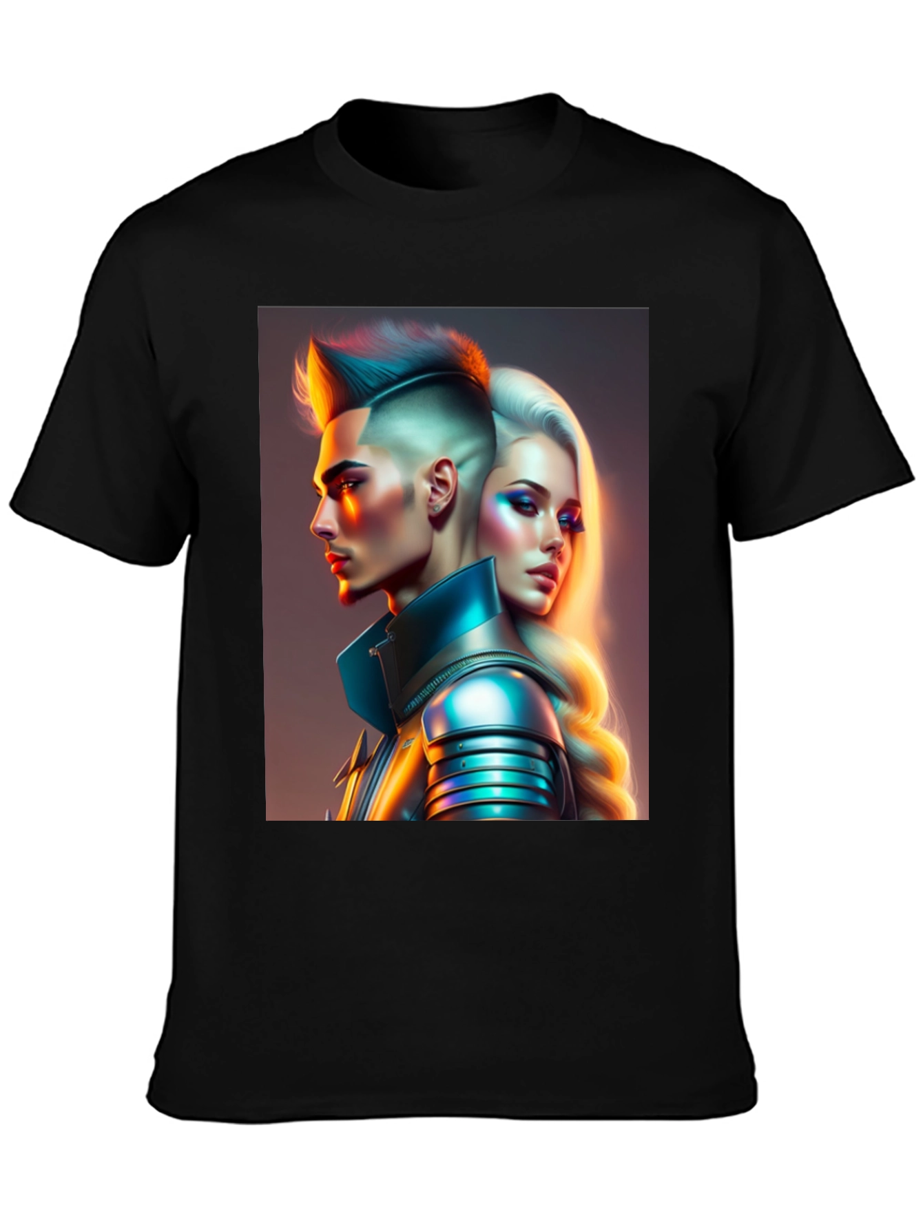 Futuristic Couple Graphic Black T-Shirt