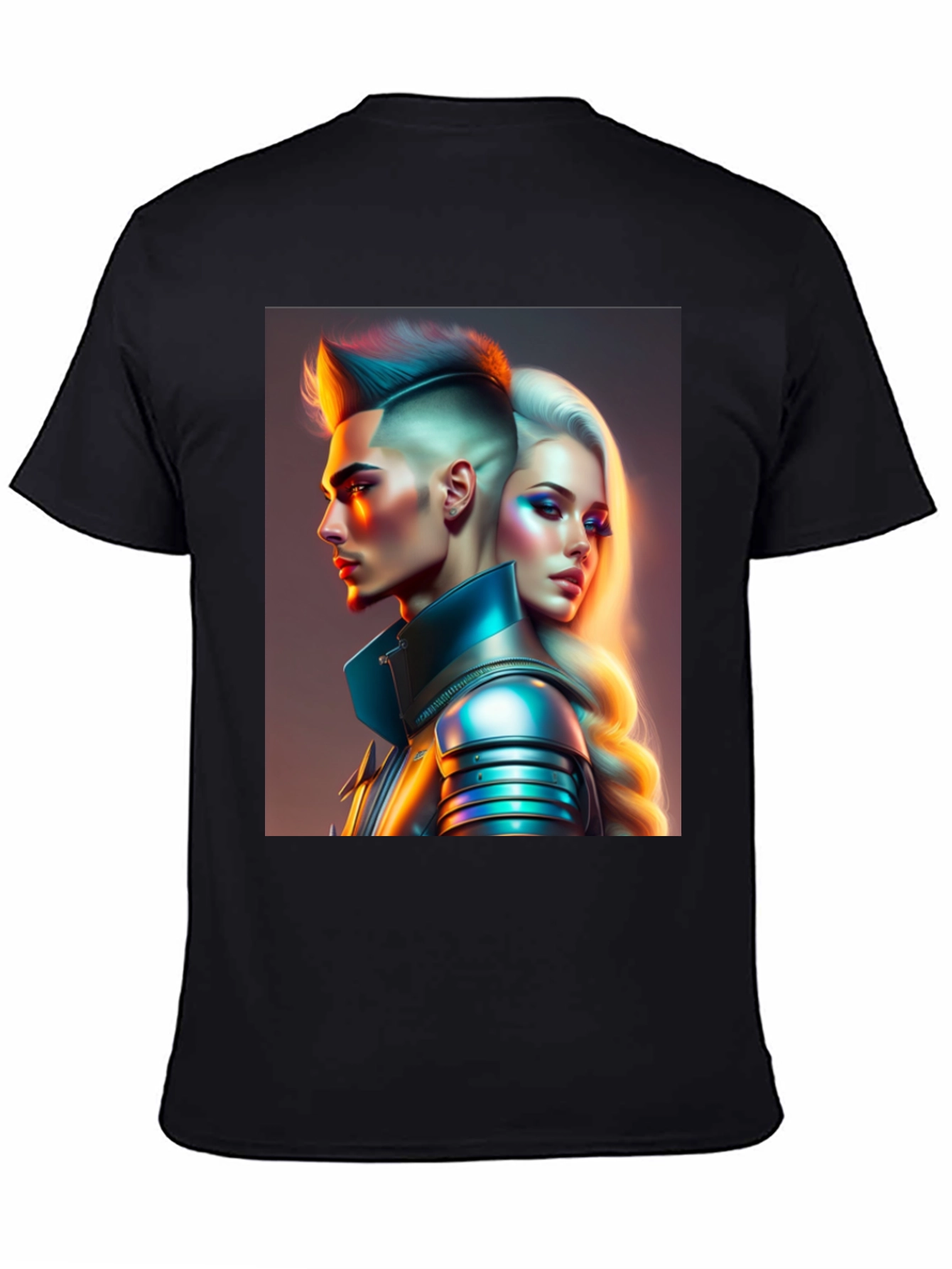 Futuristic Couple Graphic Black T-Shirt