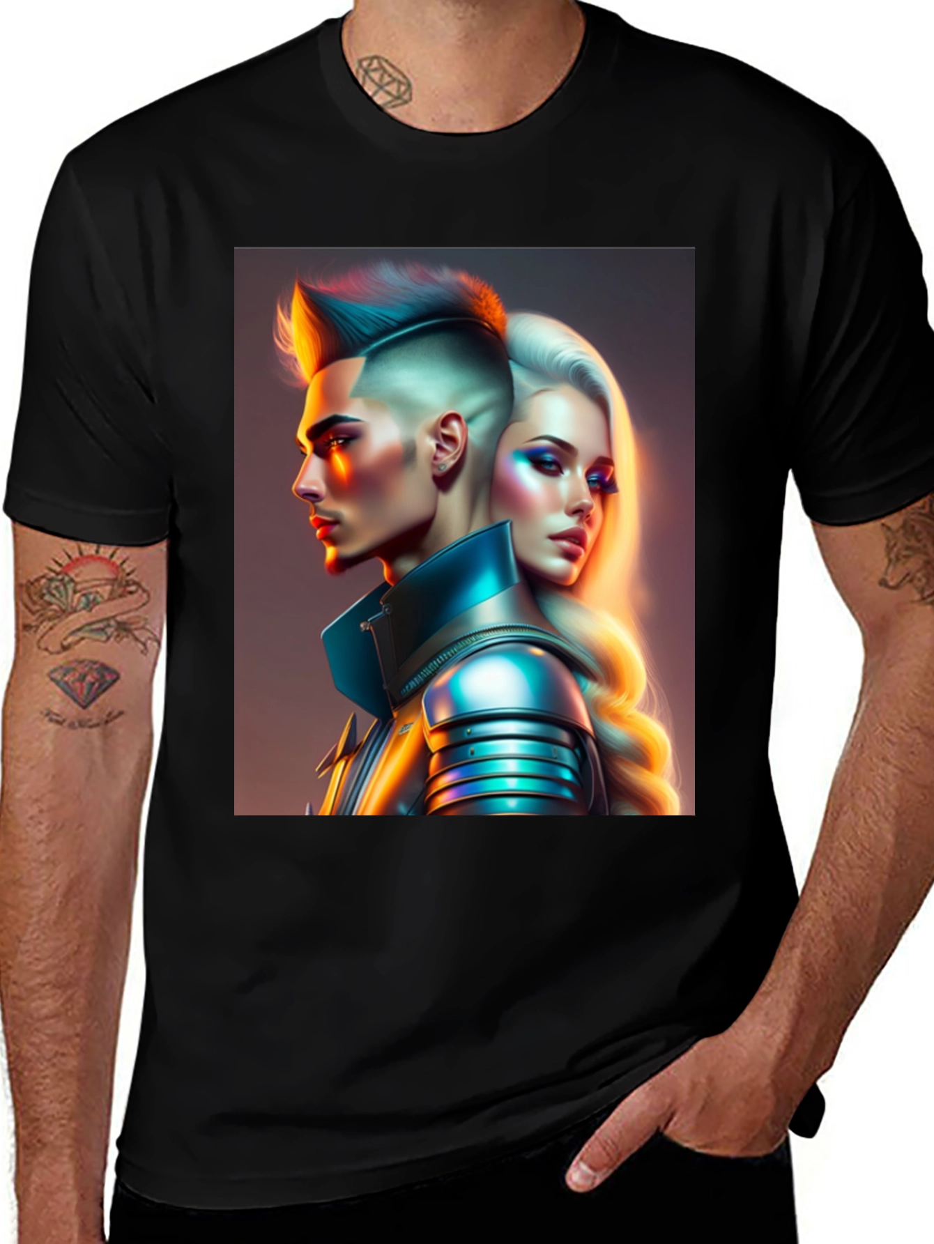 Futuristic Couple Graphic Black T-Shirt
