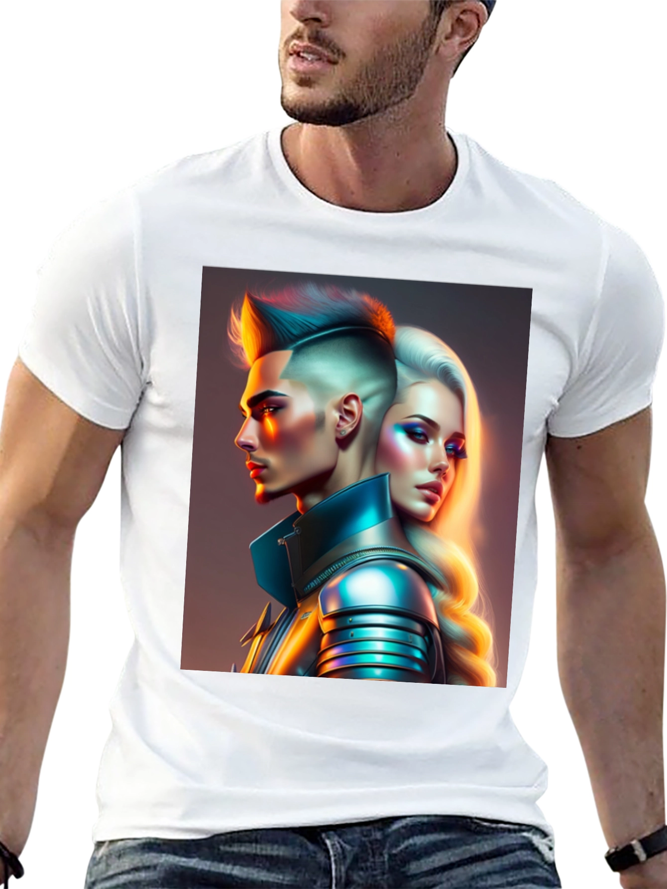 Futuristic Couple Graphic Black T-Shirt