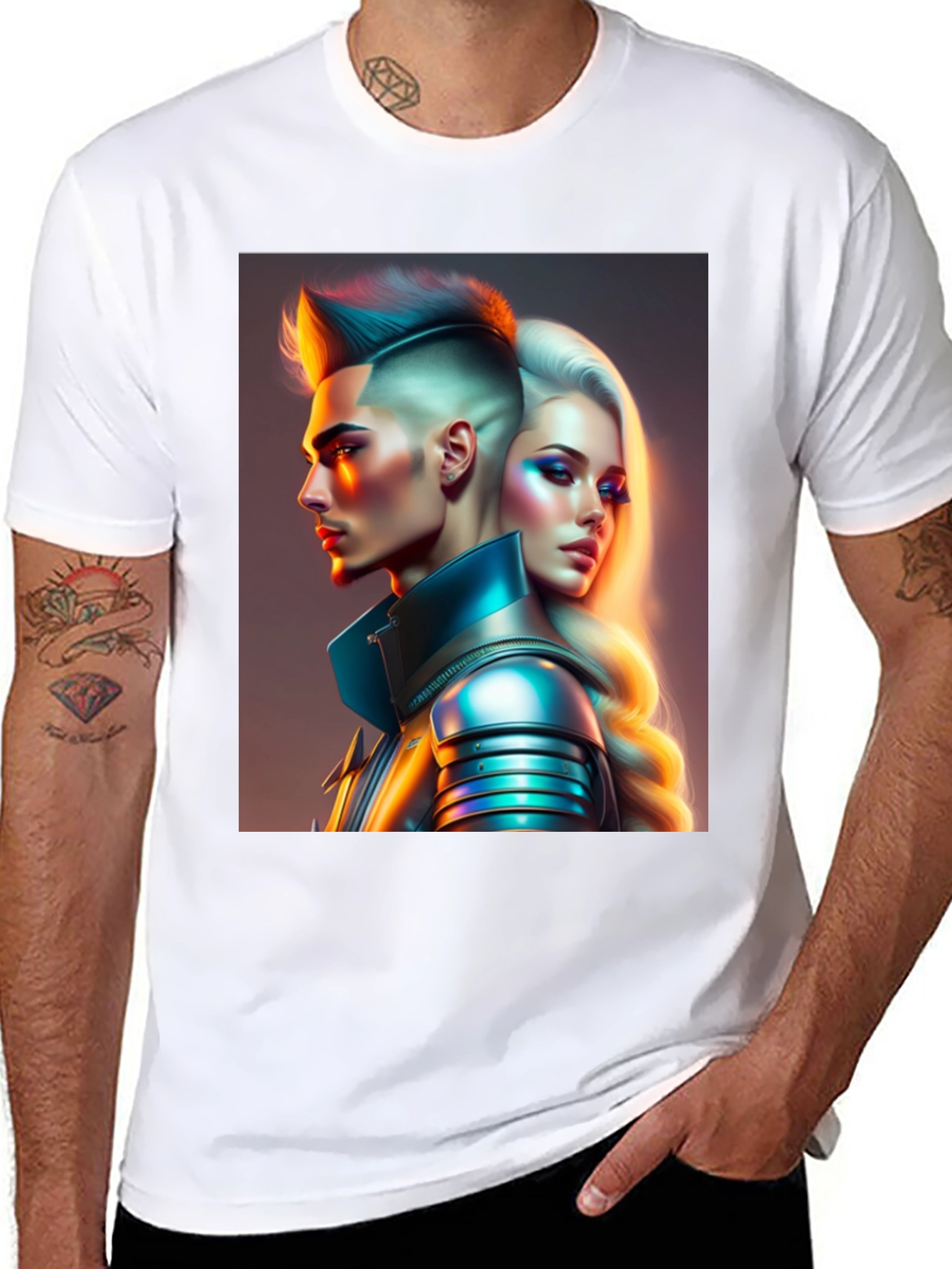 Futuristic Couple Graphic Black T-Shirt