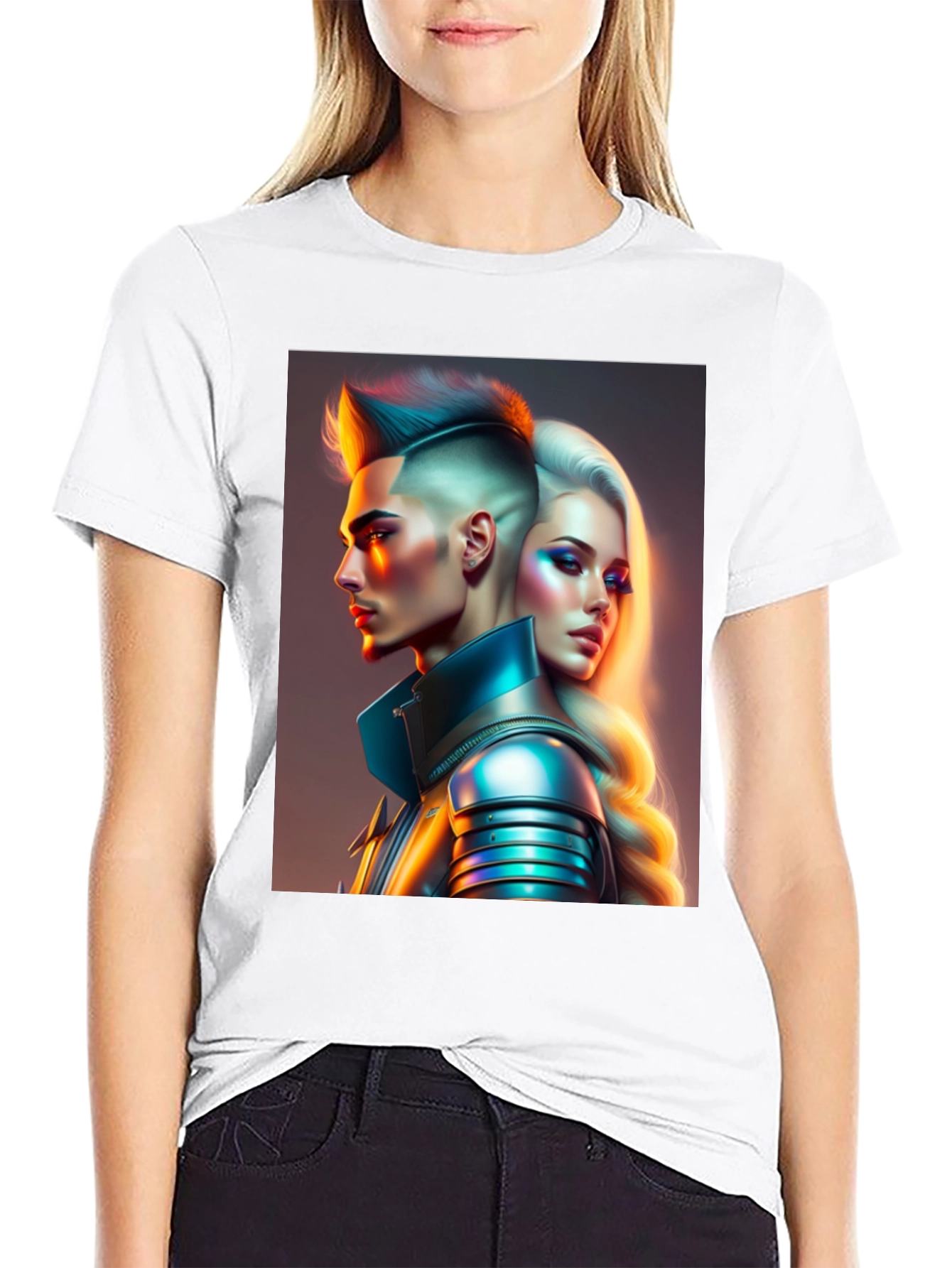 Futuristic Couple Graphic Black T-Shirt