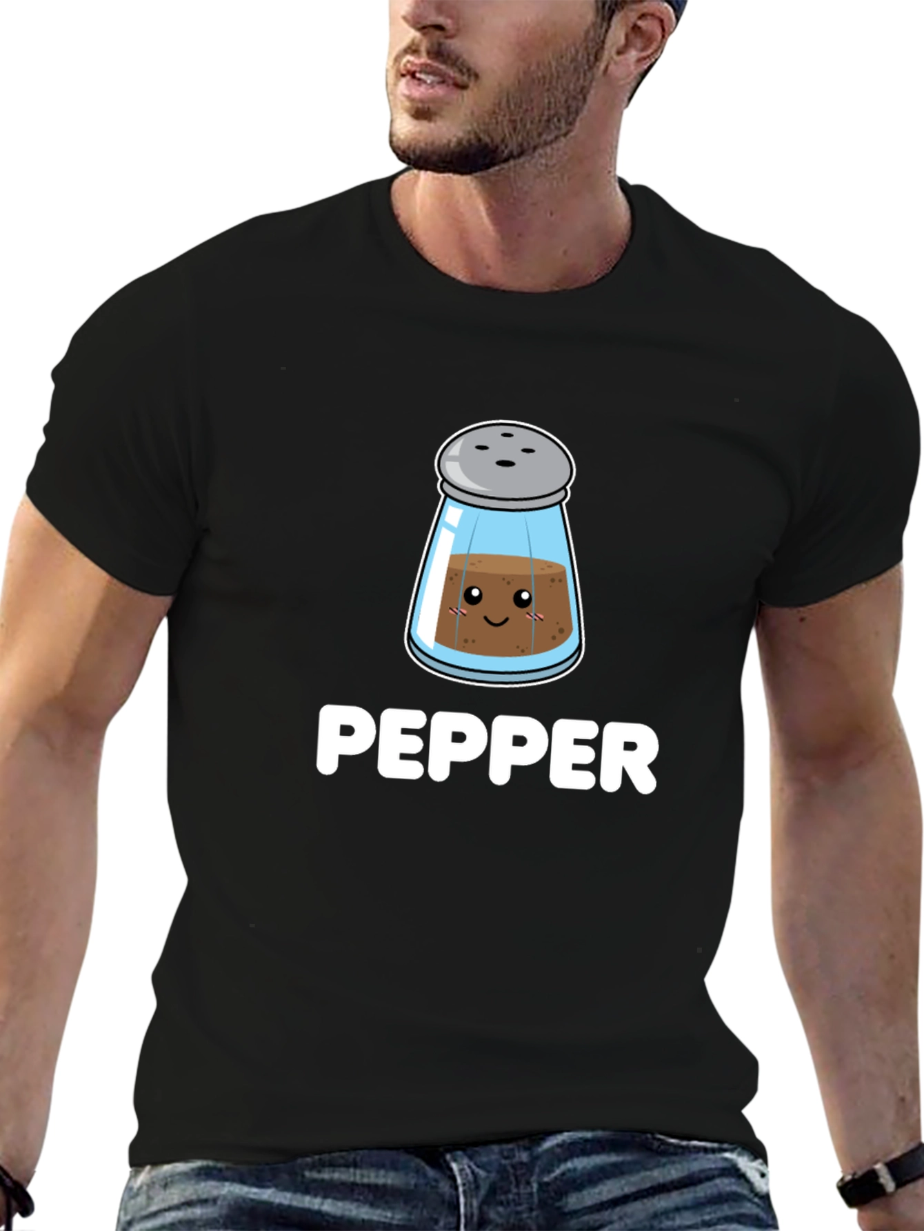 Cute Pepper Shaker Graphic Tee - Black