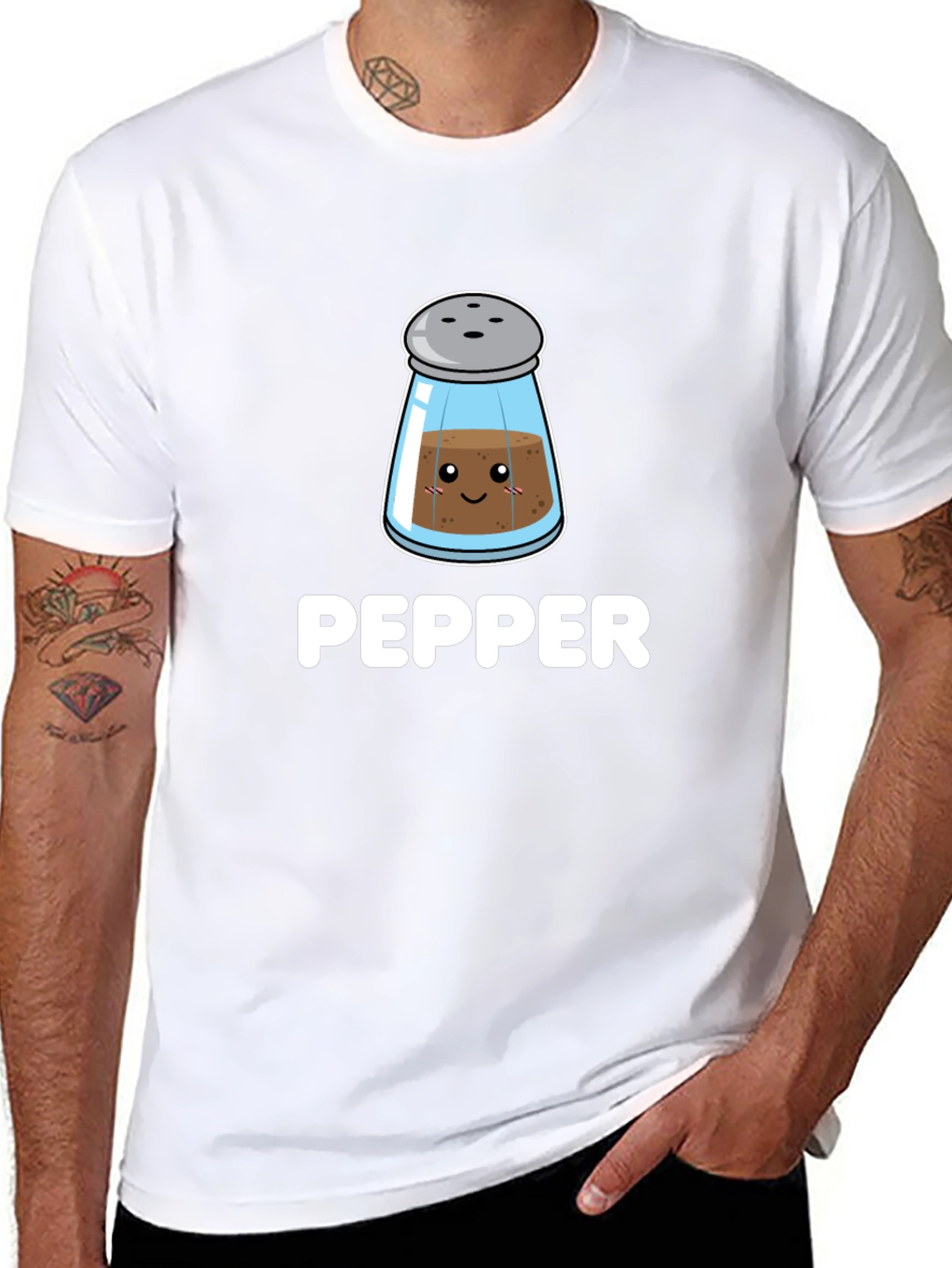Cute Pepper Shaker Graphic Tee - Black