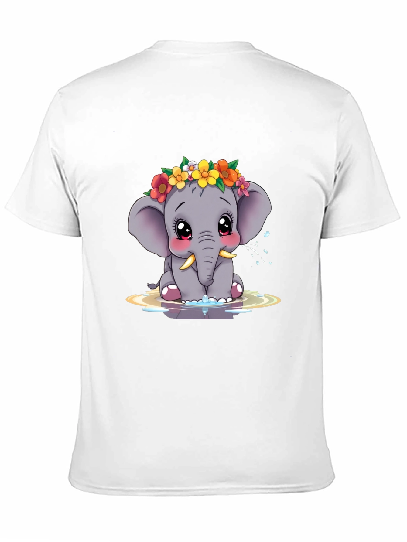 Cute Elephant Floral Crown Black Tee