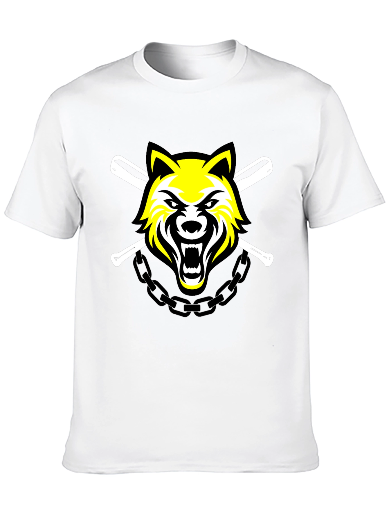 Black Tee with Wolf Baseball Design
