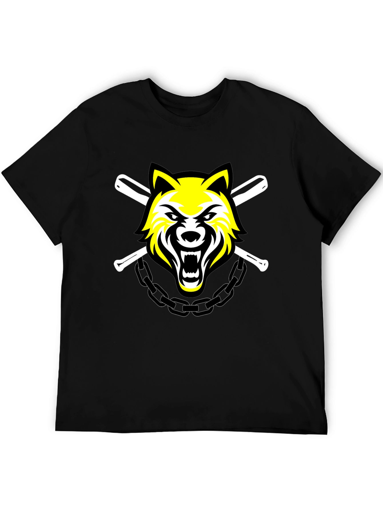 Black Tee with Wolf Baseball Design