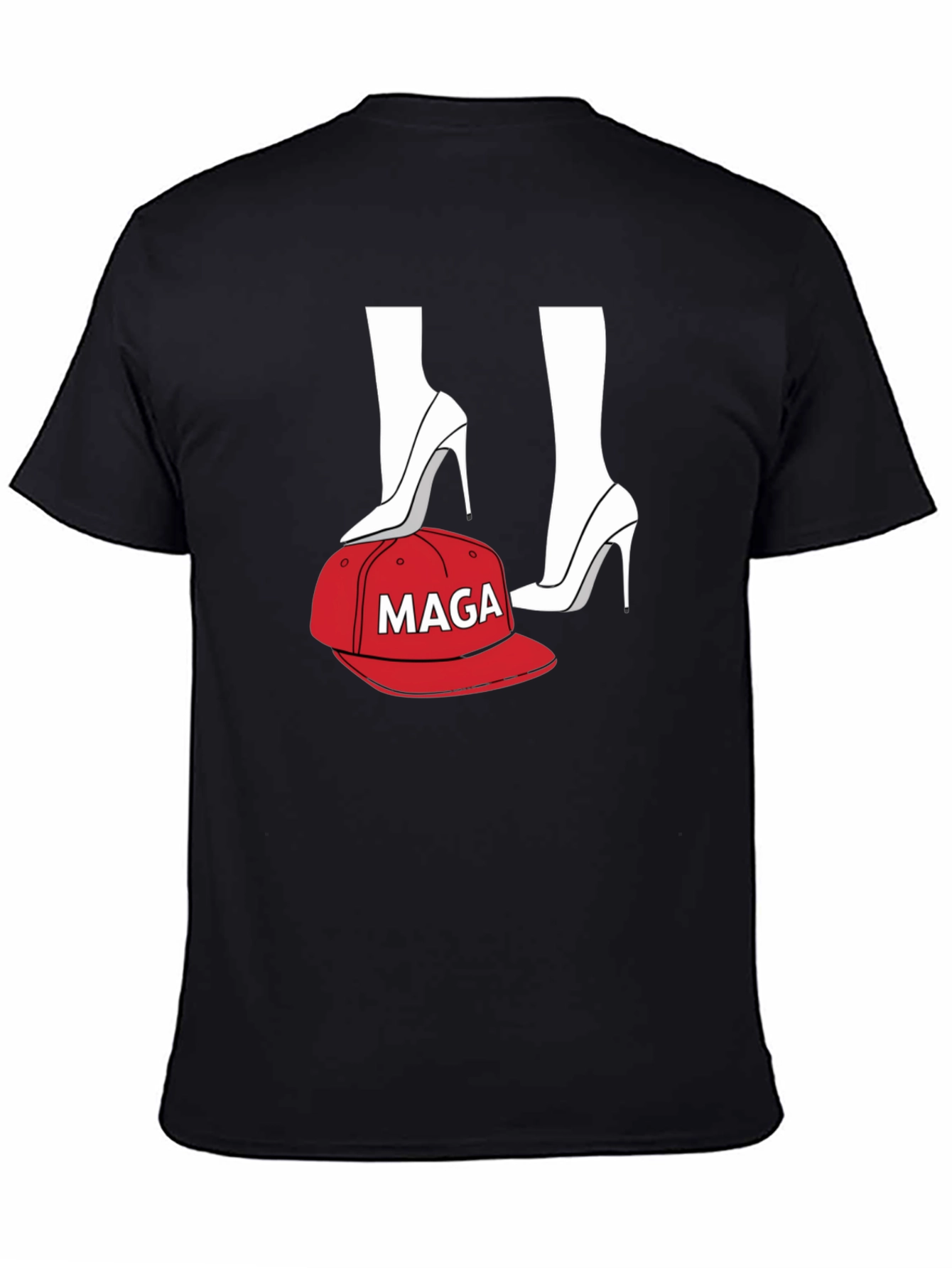 Black T-Shirt with Heels and MAGA Cap Design
