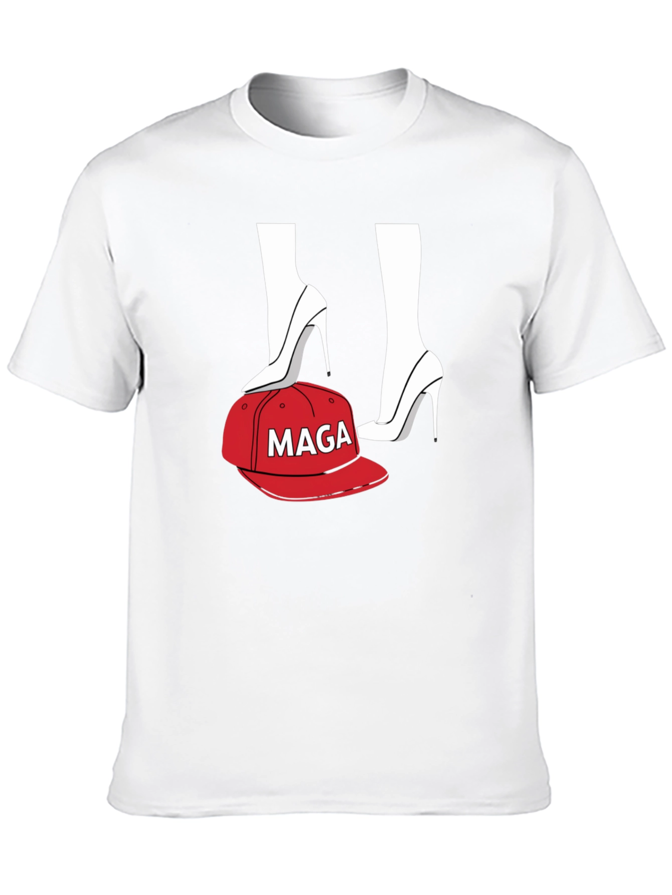 Black T-Shirt with Heels and MAGA Cap Design