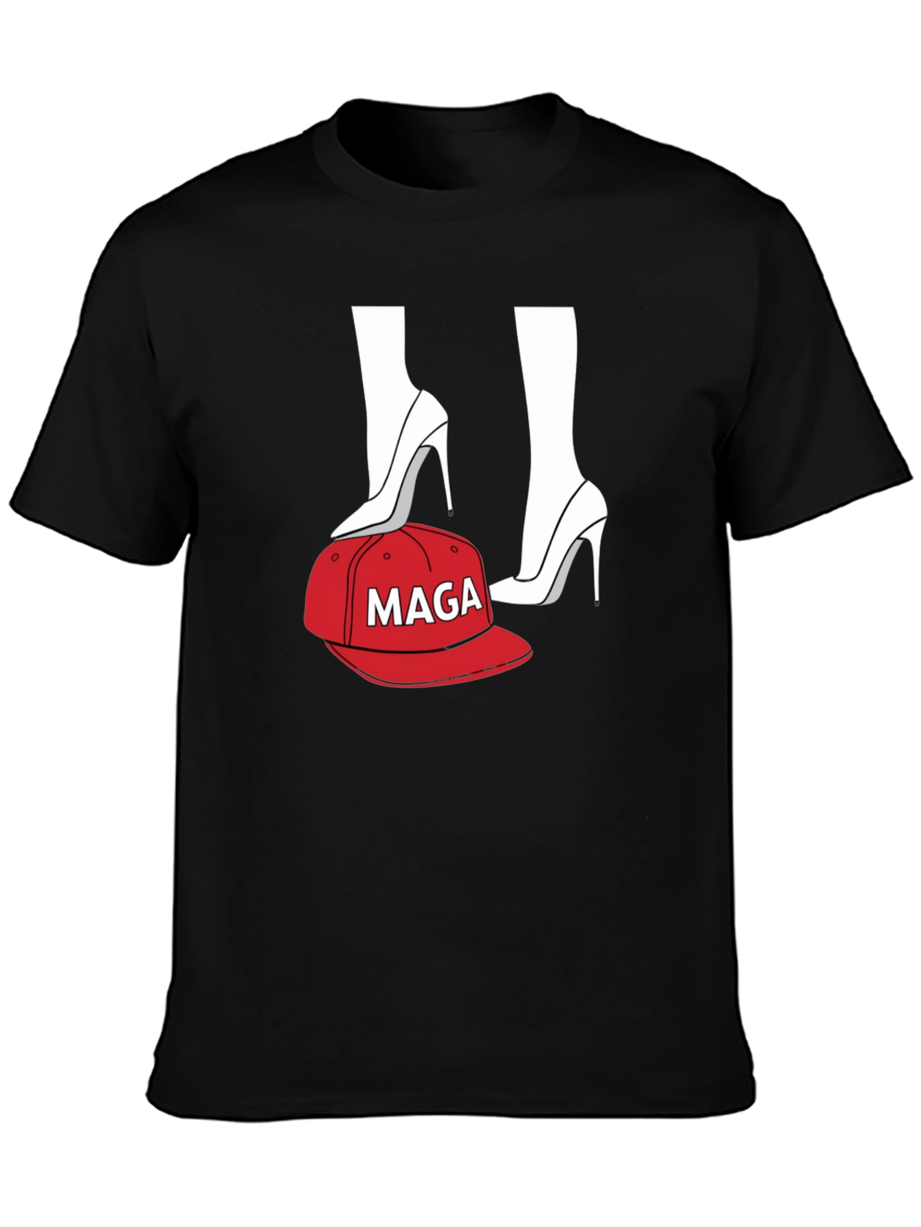 Black T-Shirt with Heels and MAGA Cap Design