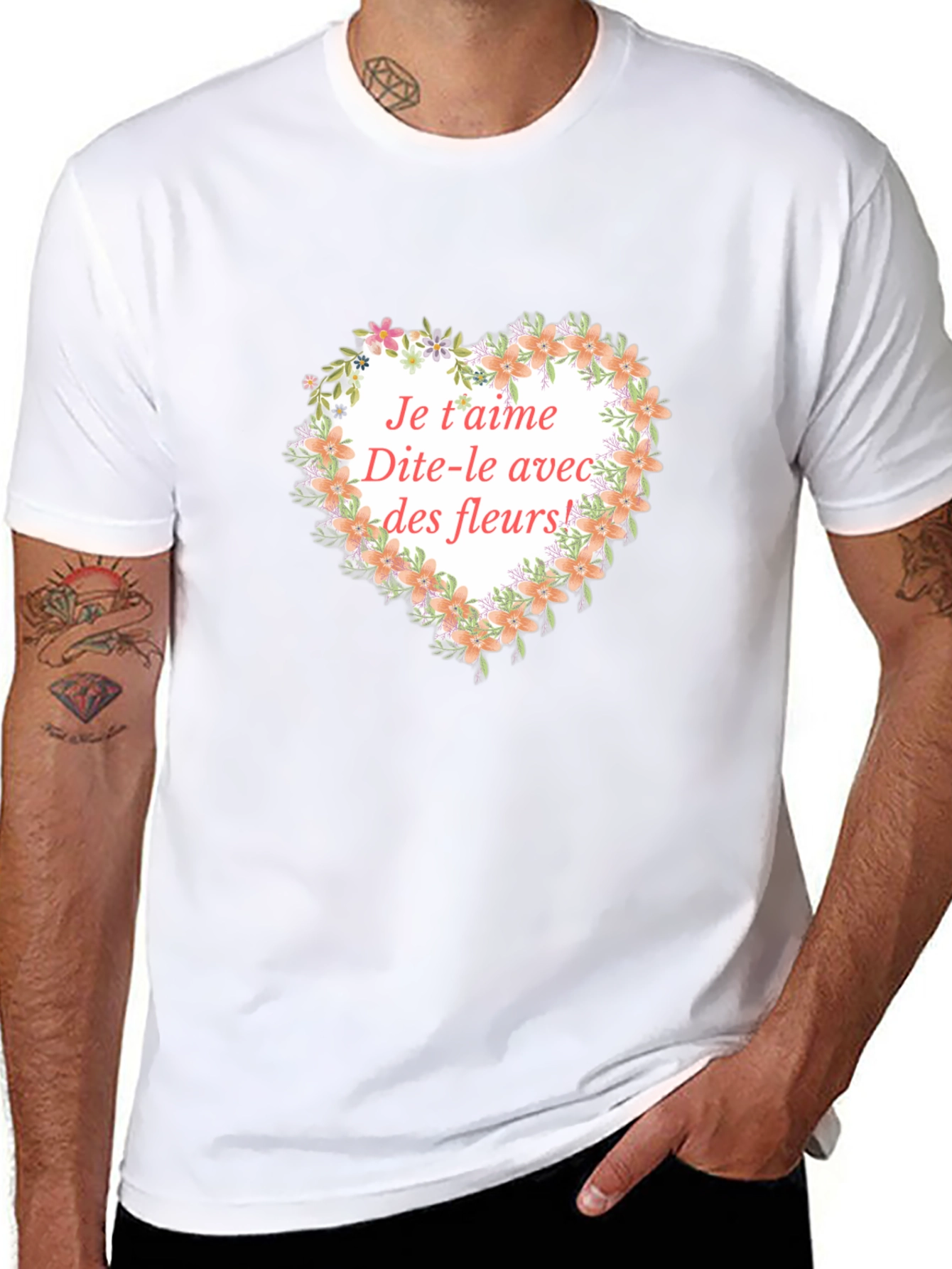 Floral Heart Je taime Graphic Tee - Black