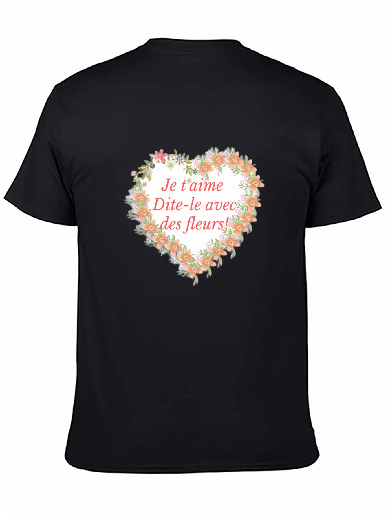 Floral Heart Je taime Graphic Tee - Black