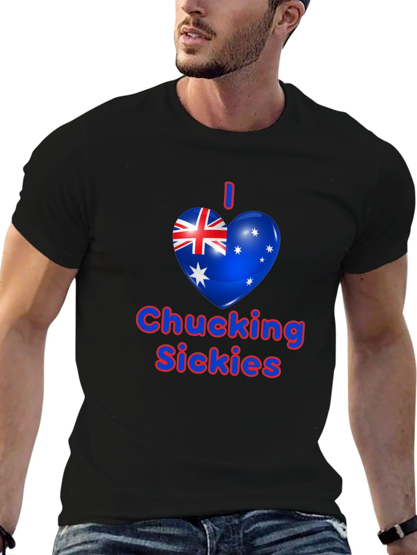 I Heart Chucking Sickies Australia Flag Black T-Shirt