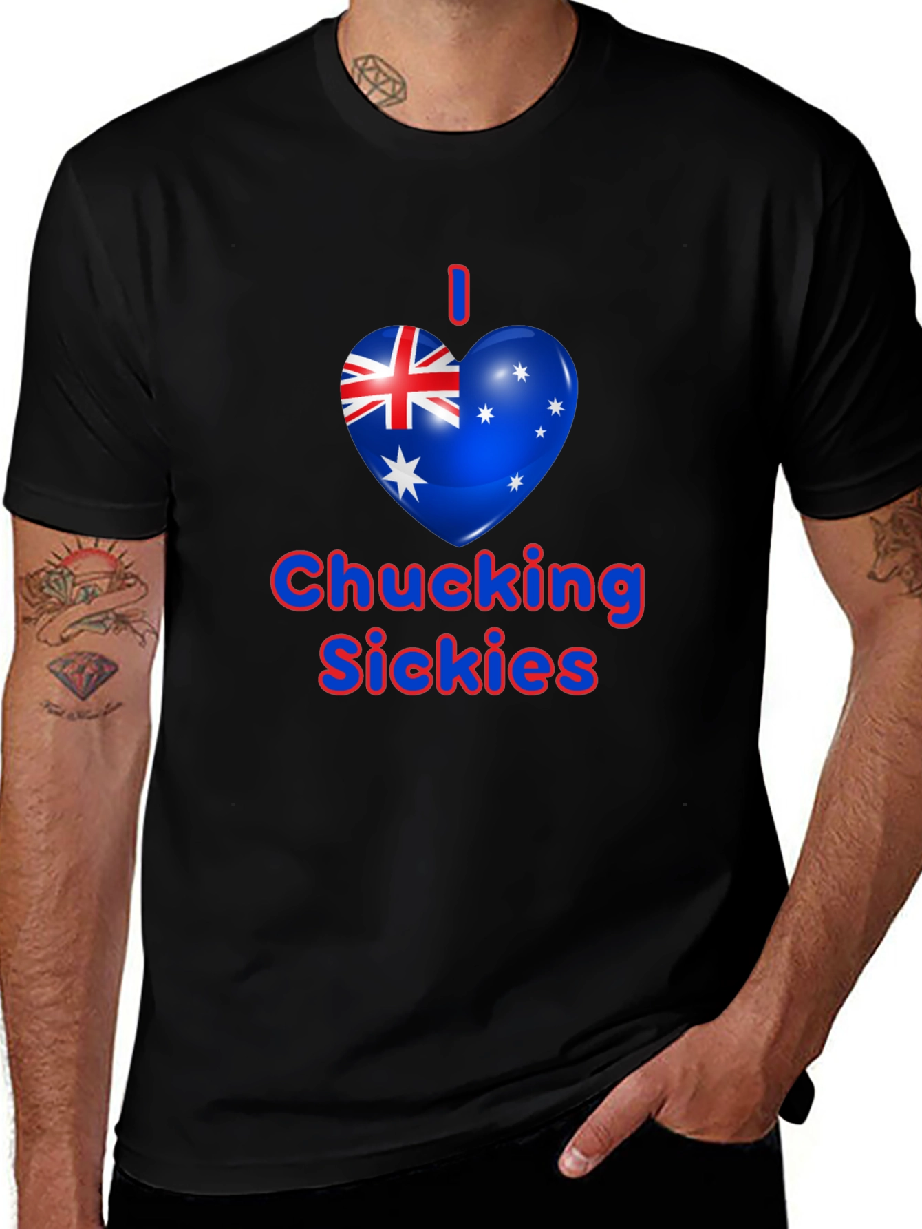 I Heart Chucking Sickies Australia Flag Black T-Shirt