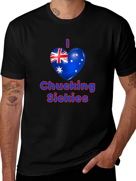 I Heart Chucking Sickies Australia Flag Black T-Shirt