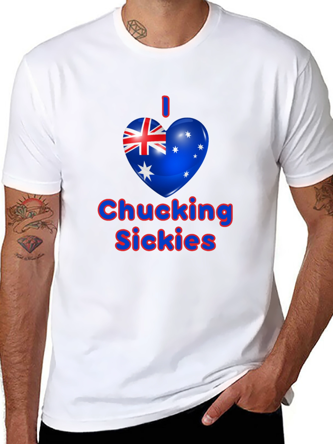 I Heart Chucking Sickies Australia Flag Black T-Shirt