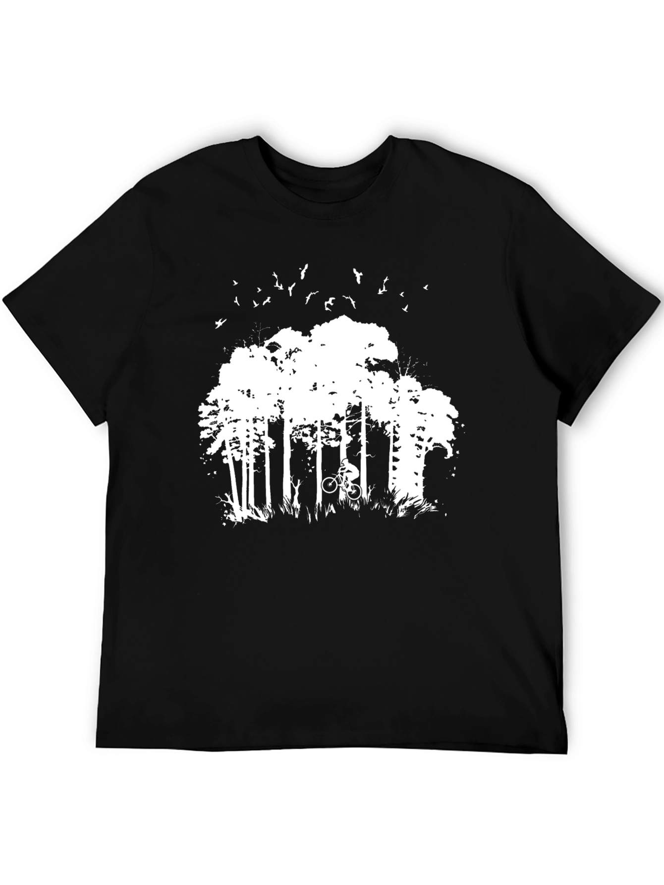 Mens Black T-Shirt - Forest Biker Design