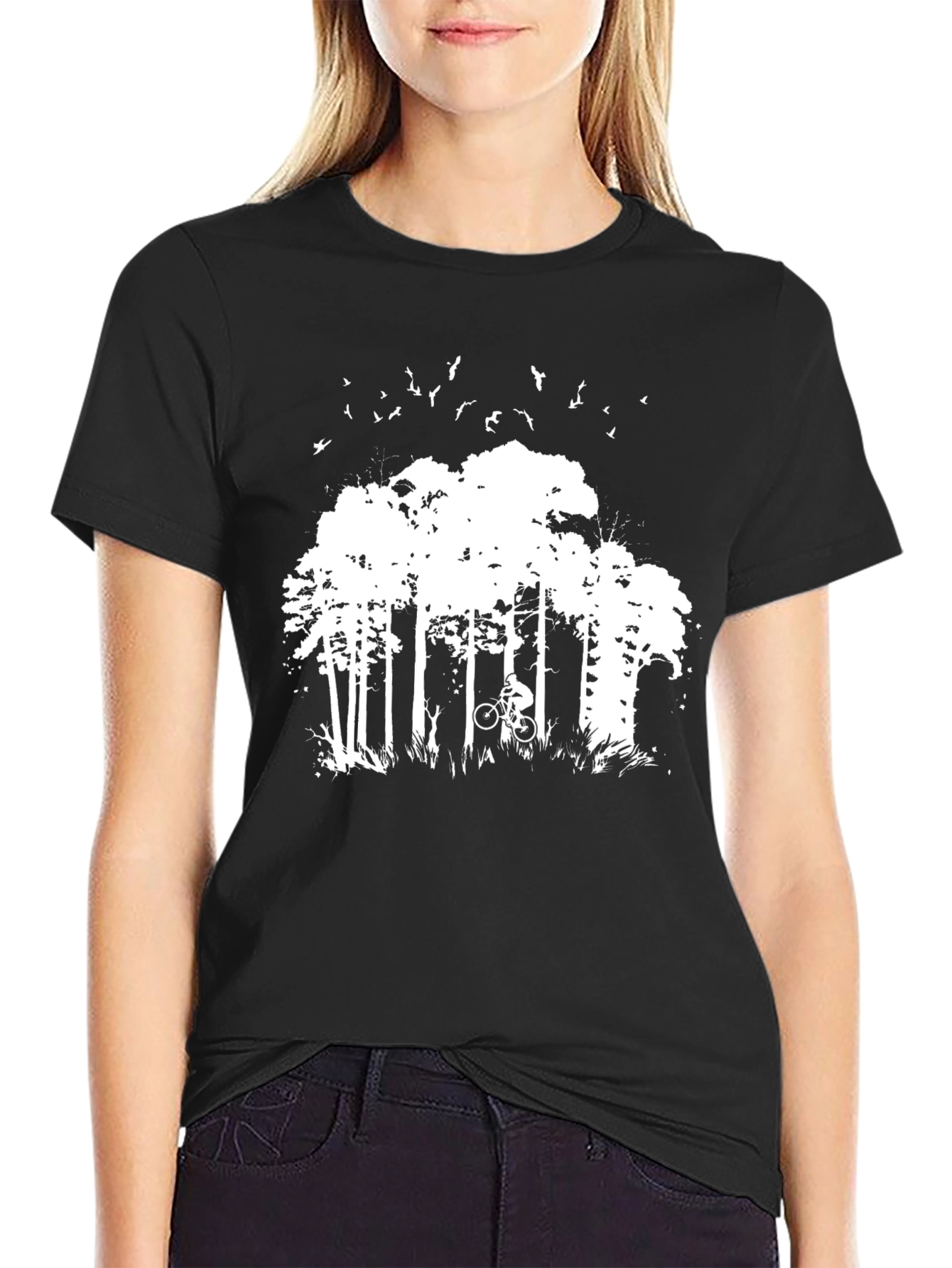 Mens Black T-Shirt - Forest Biker Design