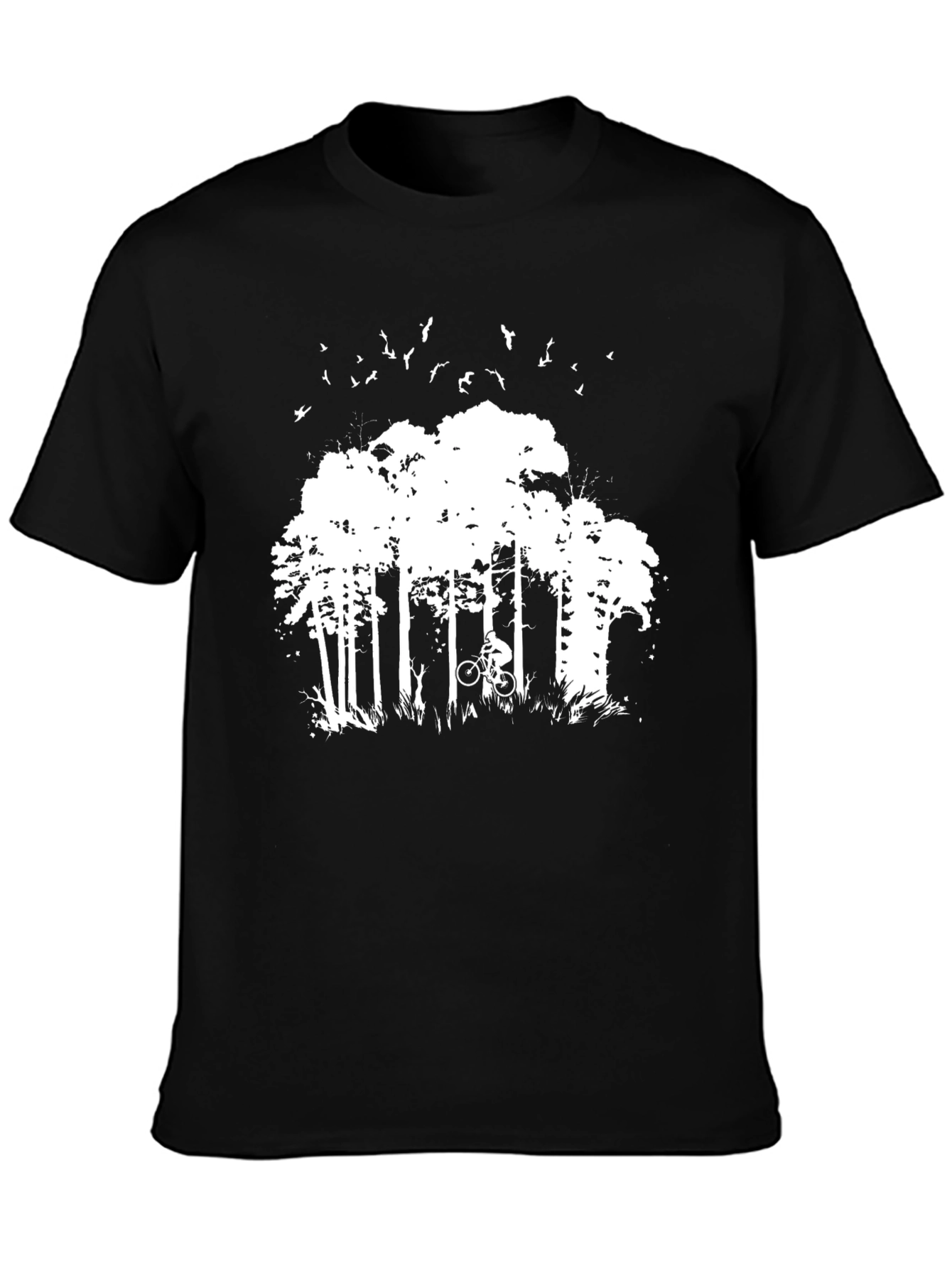 Mens Black T-Shirt - Forest Biker Design