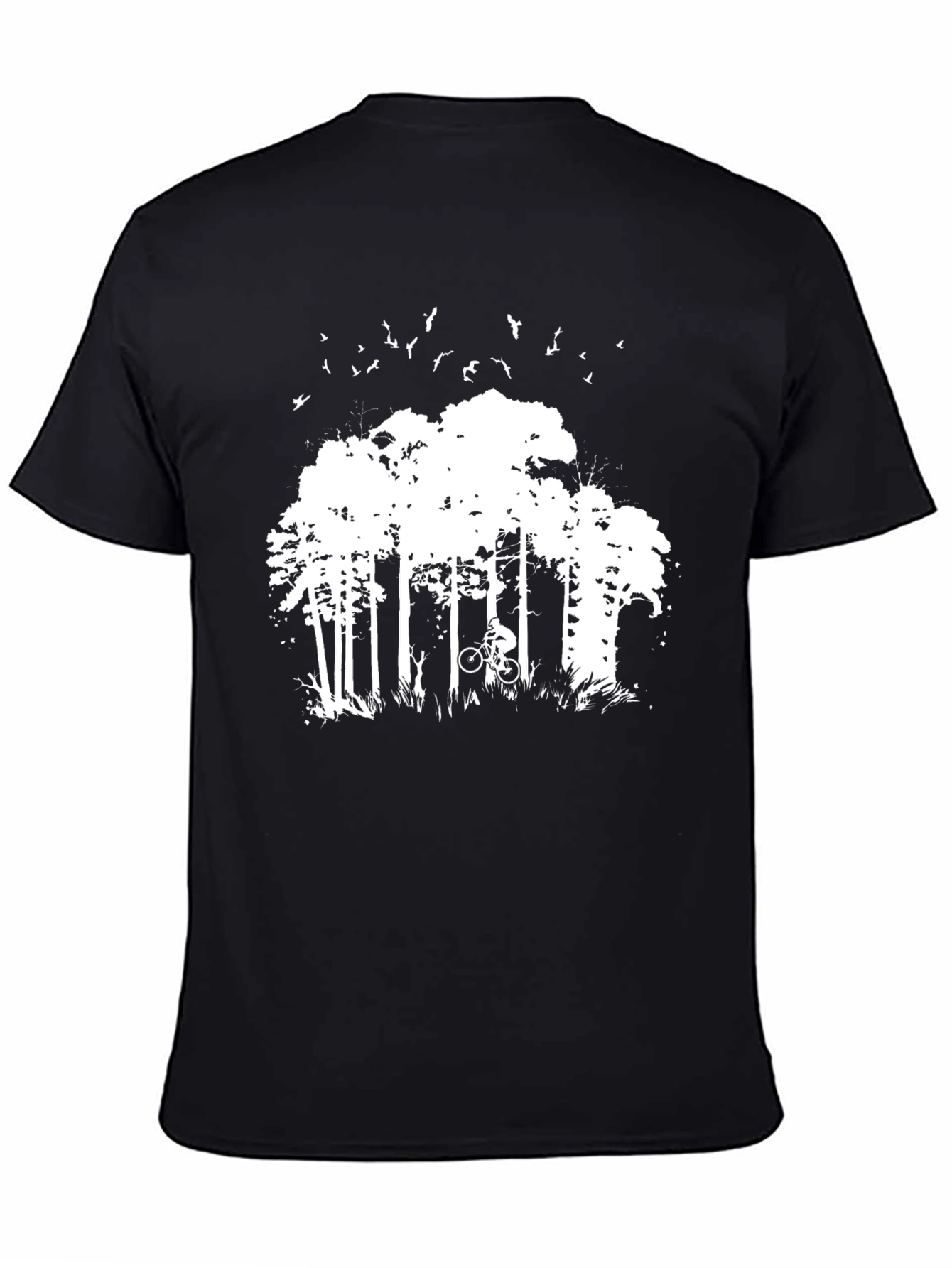 Mens Black T-Shirt - Forest Biker Design