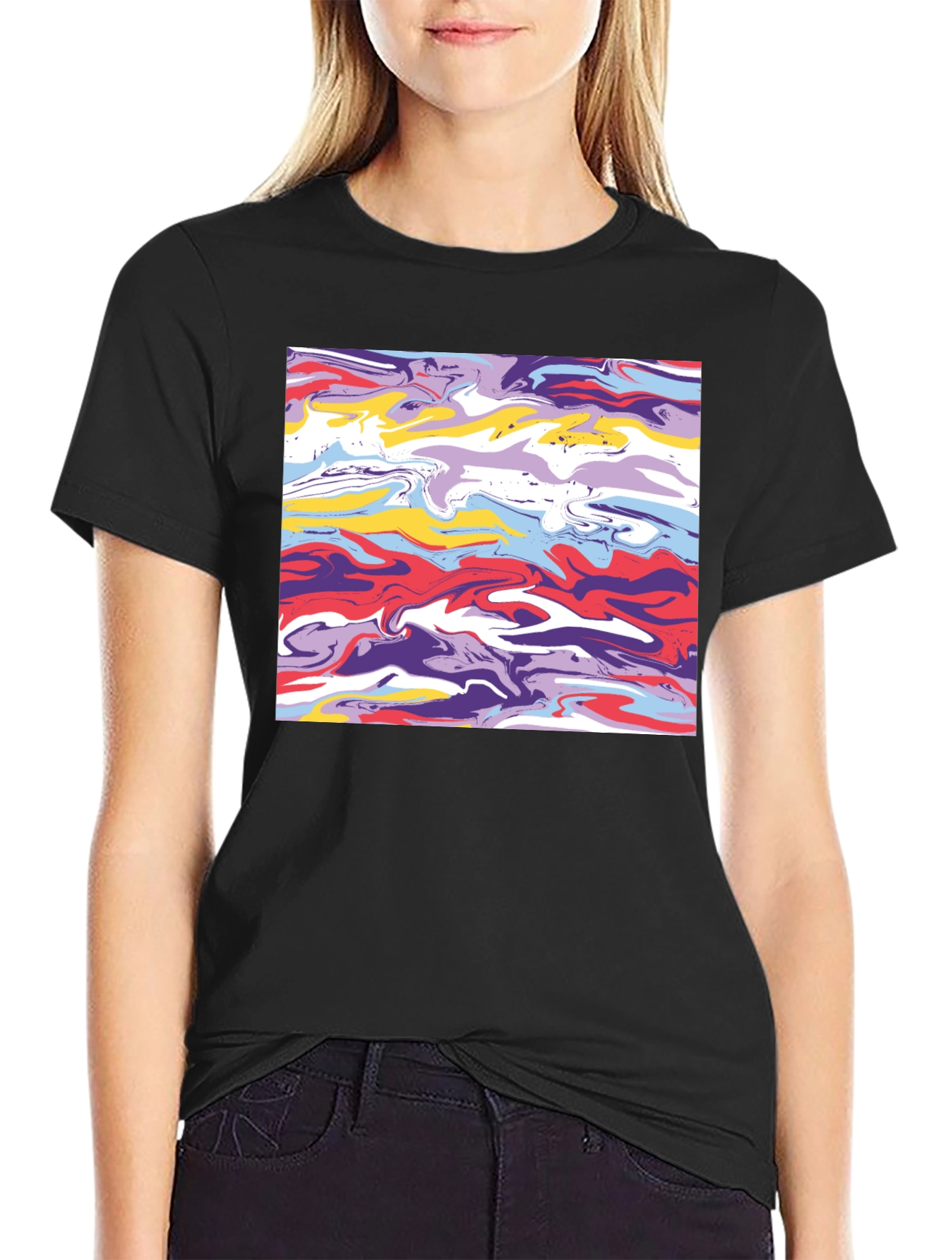 Abstract Swirl Graphic Tee - Black Casual T-Shirt