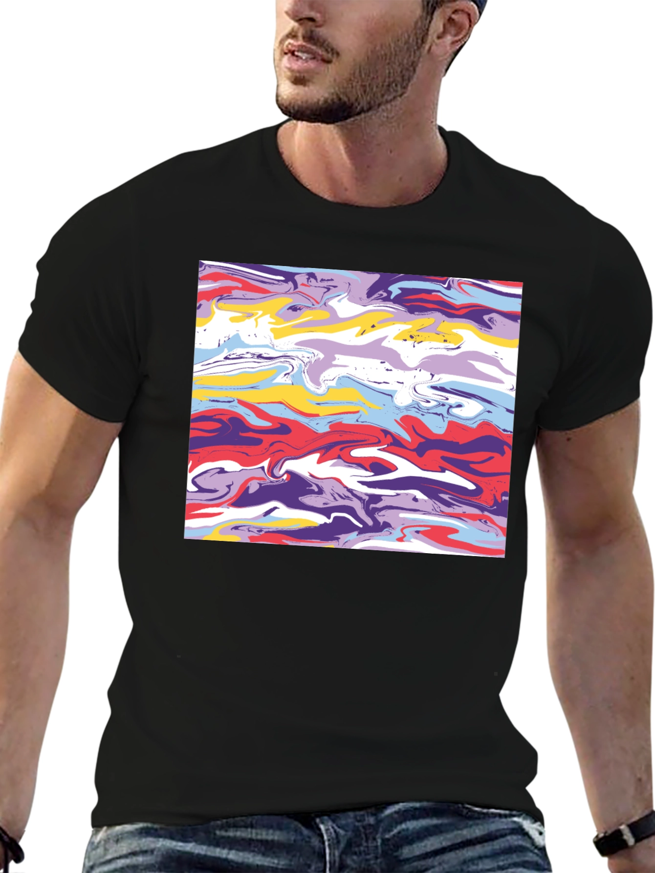 Abstract Swirl Graphic Tee - Black Casual T-Shirt
