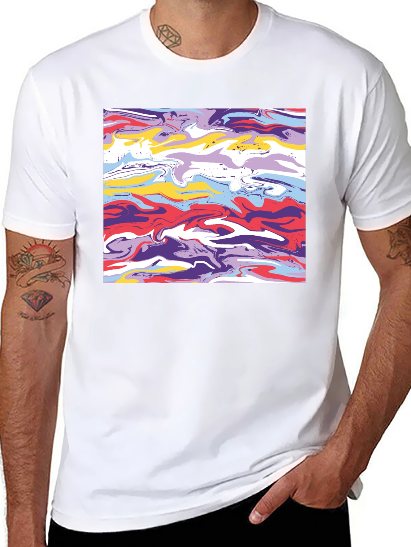 Abstract Swirl Graphic Tee - Black Casual T-Shirt